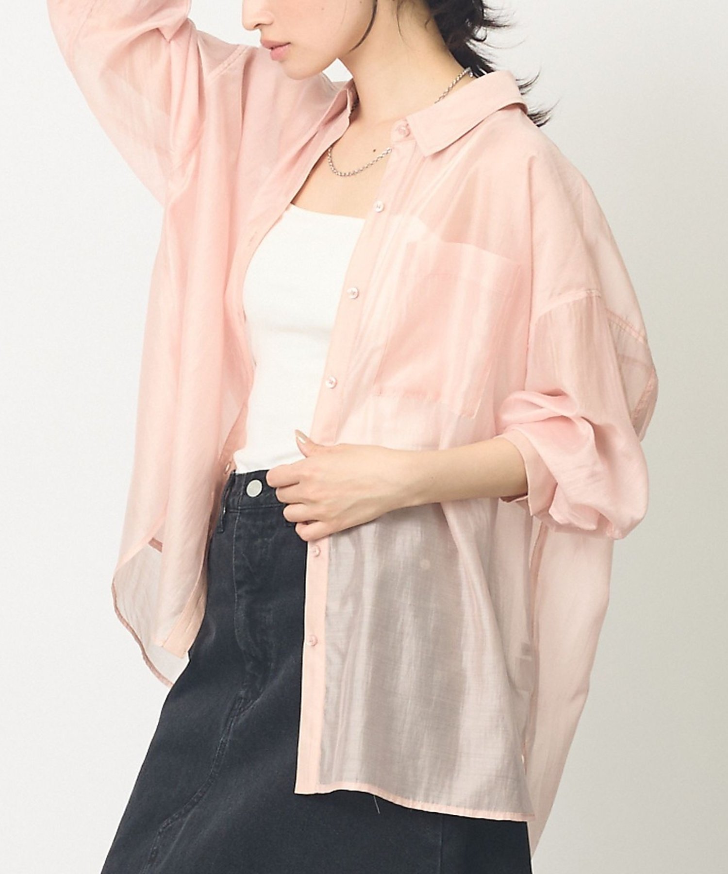 abahouse mavie 【着回し自由自在】シアーシャツ アバハウス マヴィ トップス シャツ・ブラウス ホワイト グレー ピンク【送料無料】