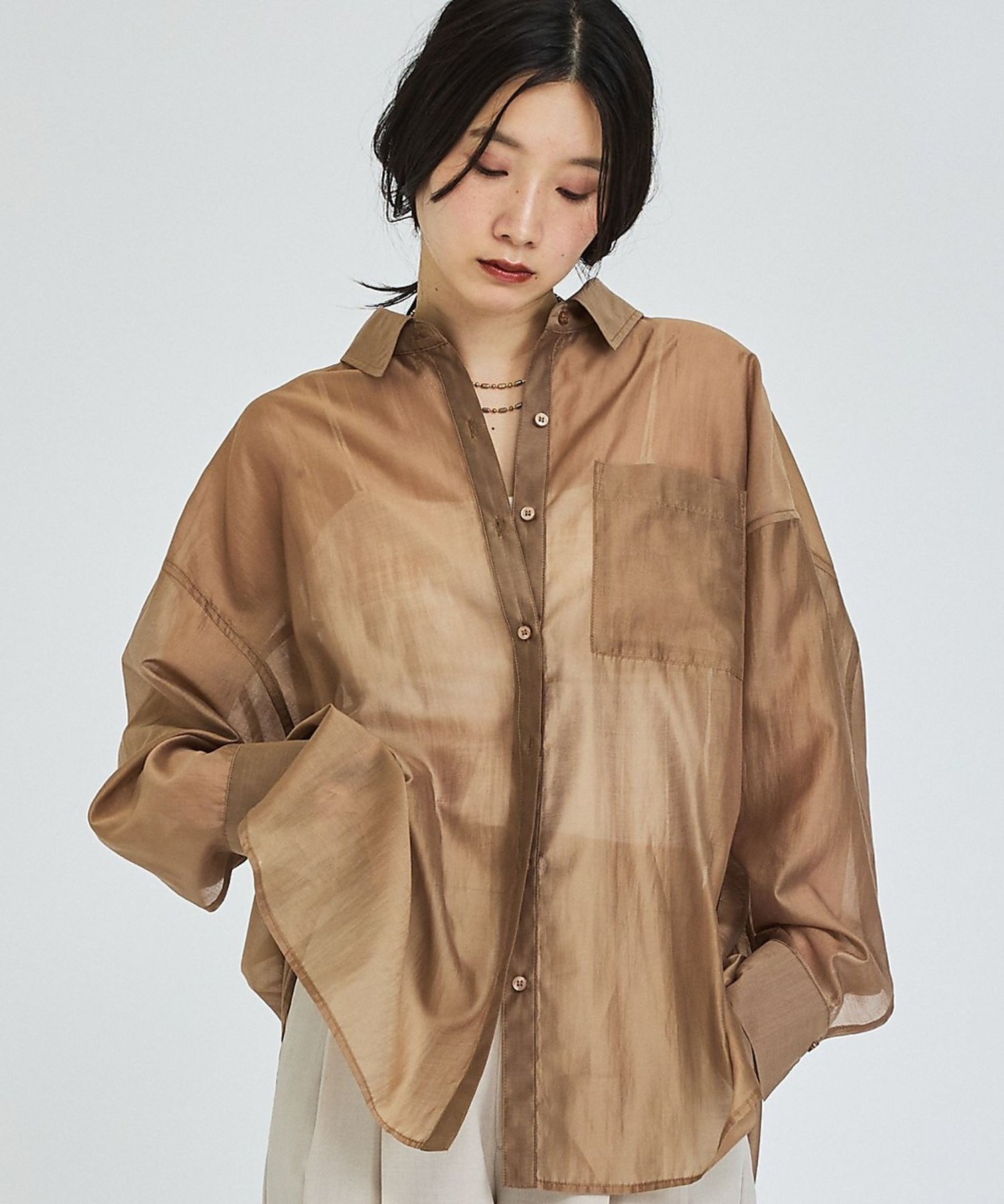 abahouse mavie シアーシャツ アバハウス マヴィ トップス シャツ・ブラウス ブラウン ホワイト グレー ピンク【送料無料】