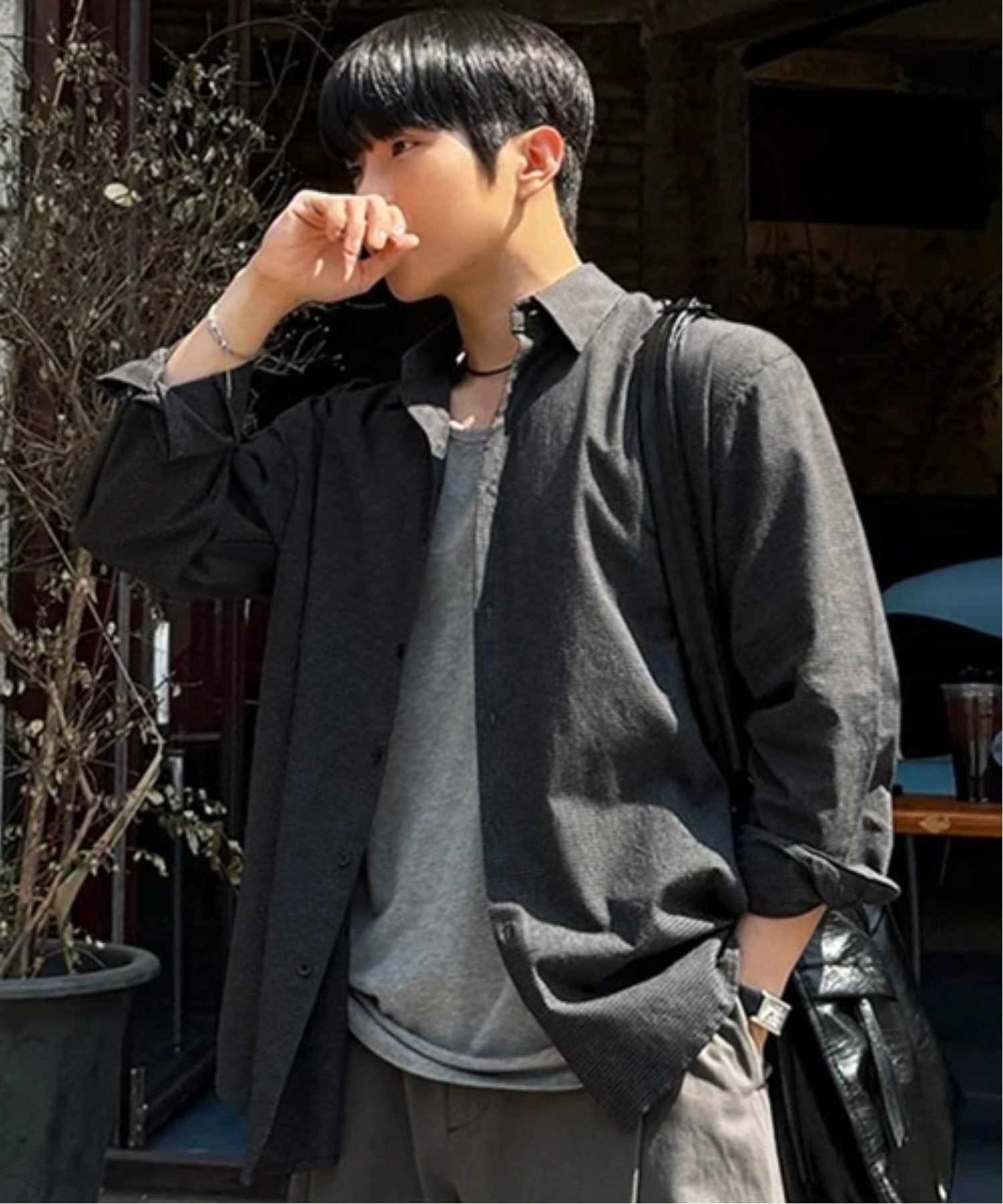 NOWLE NOWLE/(M)【NOWLE】ルーズシルエット ミニチェック 長袖シャツ / ヴィンテージライク シャドーチェック レギュラーカラーシャツ チェルカ トップス シャツ・ブラウス グレー