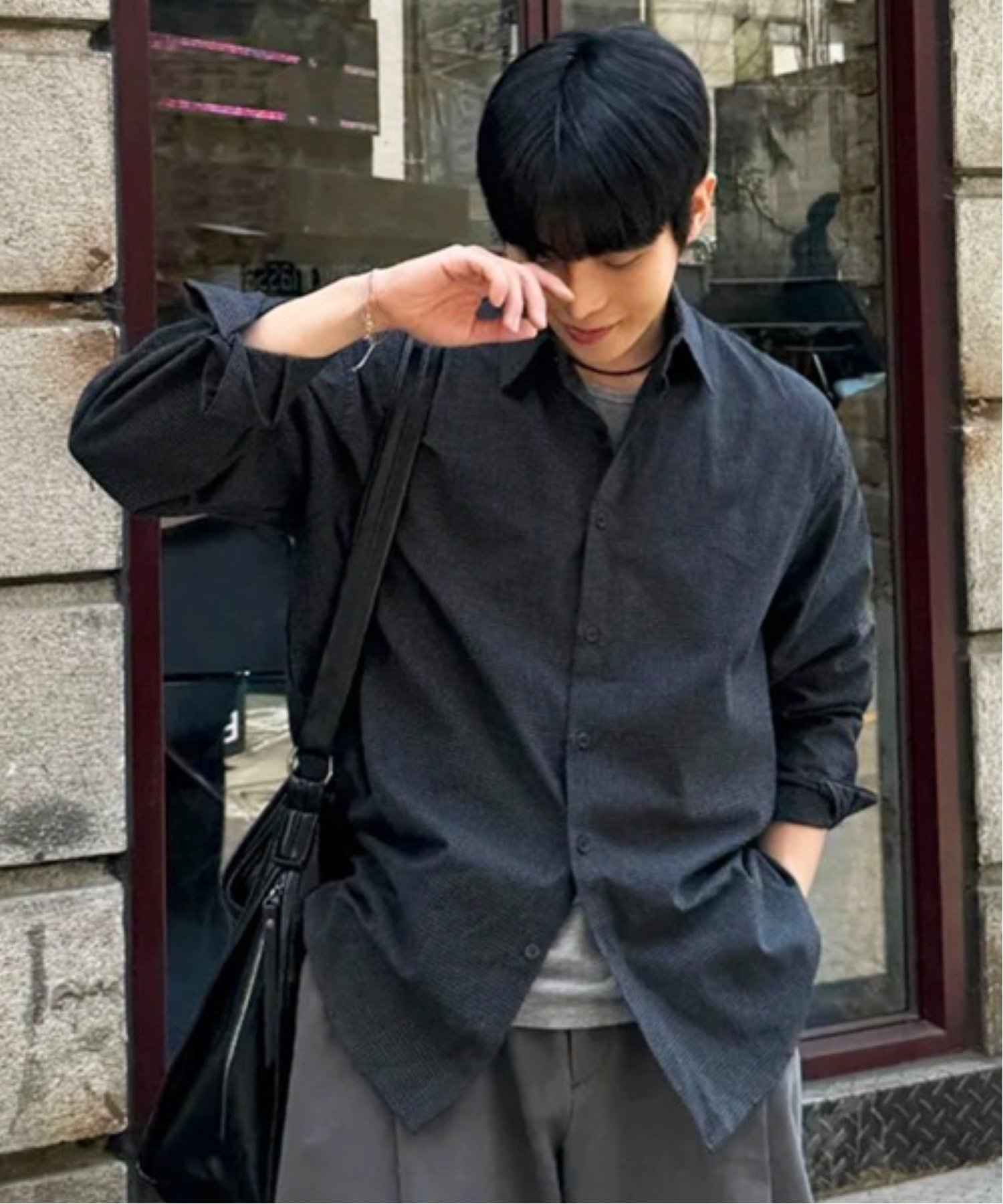 NOWLE NOWLE/(M)【NOWLE】ルーズシルエット ミニチェック 長袖シャツ / ヴィンテージライク シャドーチェック レギュラーカラーシャツ チェルカ トップス シャツ・ブラウス グレー