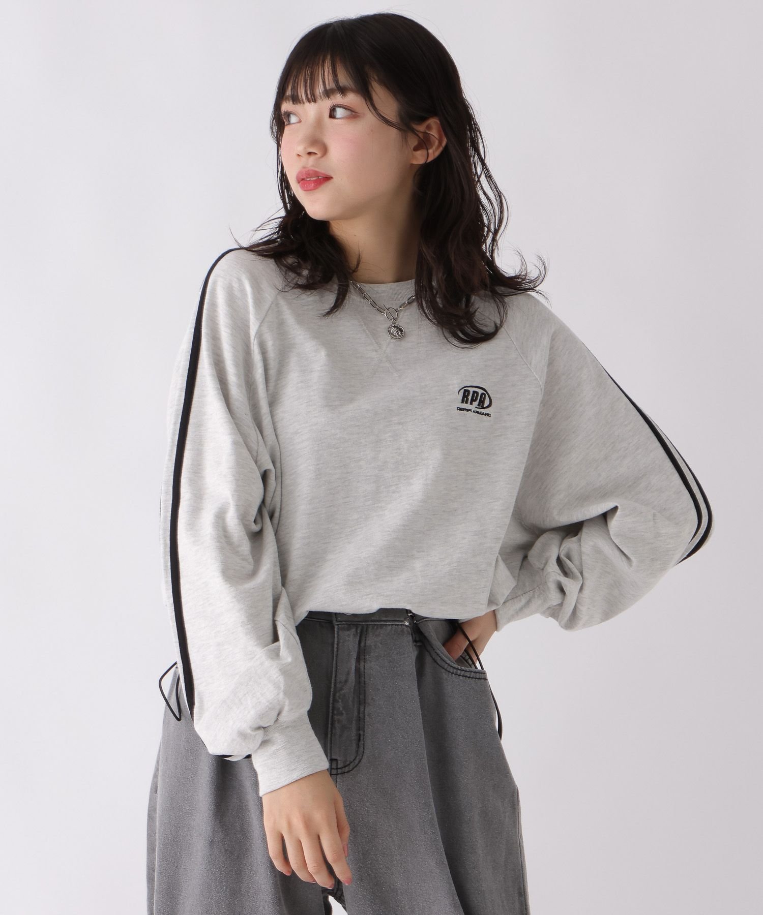 repipi armario サイドラインショートロンT レピピアルマリオ トップス カットソー・Tシャツ グレー ホワイト ブラックのサムネイル