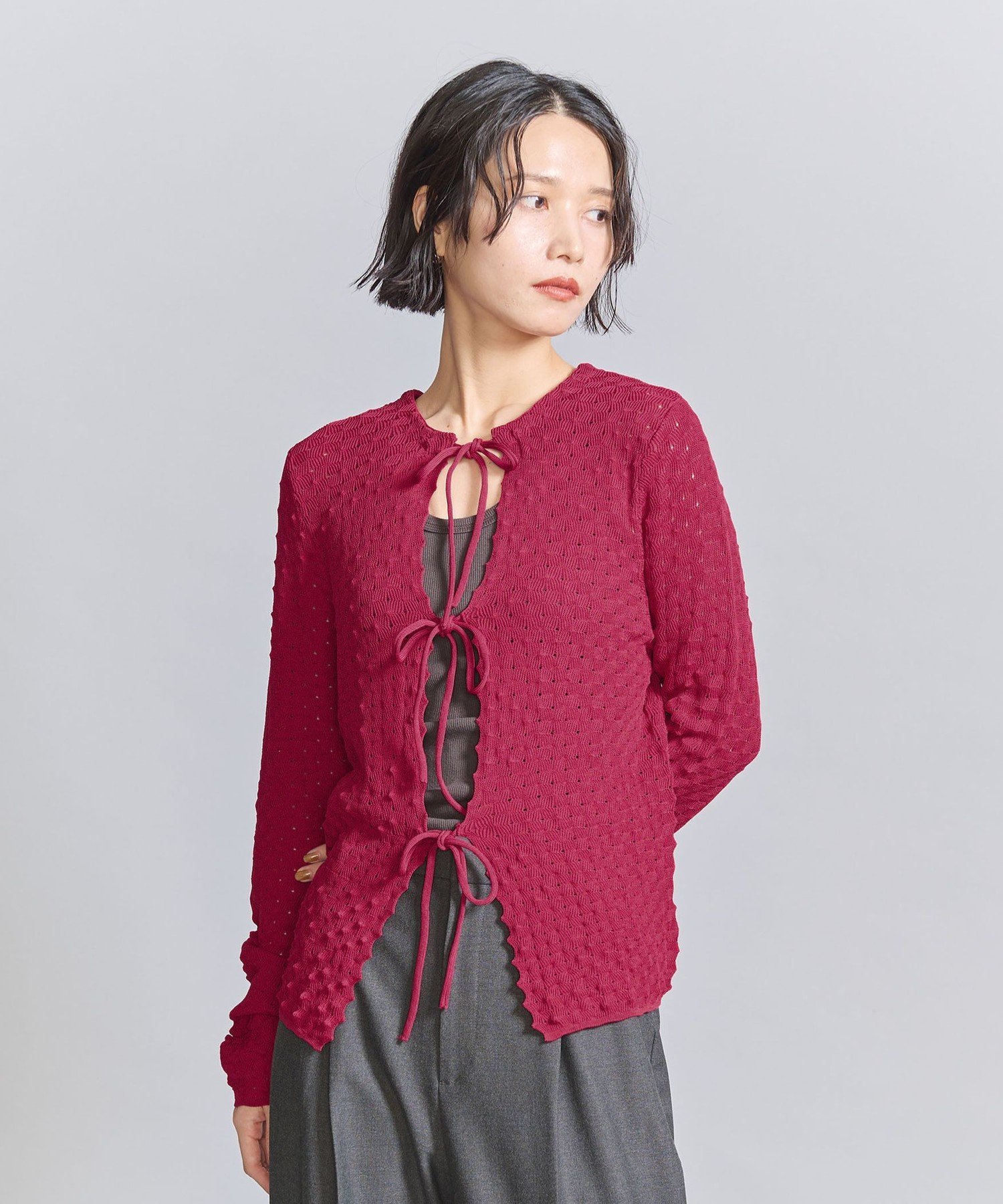 BEAUTY&YOUTH UNITED ARROWS 【WEB限定】リボンニットカーディガン -2WAY- ビューティー＆ユース　ユナイテッドアローズ トップス カーディガン レッド ブラック カーキ【送料無料】のサムネイル