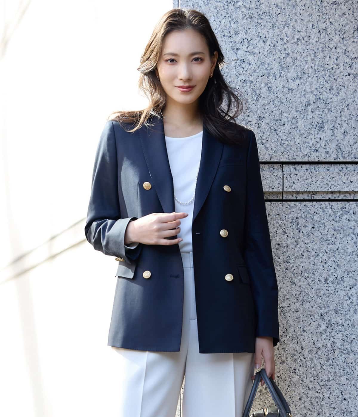 NEWYORKER WOMEN PREMIUM CLOTH Beyond ダブルブレストブレザー ニューヨーカー ジャケット·アウター テーラードジャケット·ブレザー ネイビー[送料無料]