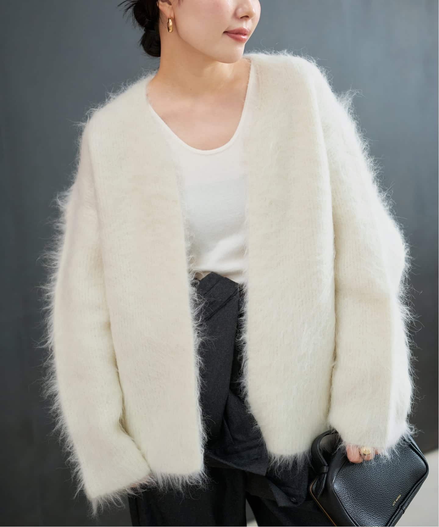 plage 《予約》R'IAM シャギーカーディガン プラージュ トップス カーディガン ブラウン ホワイト【送料無料】のサムネイル