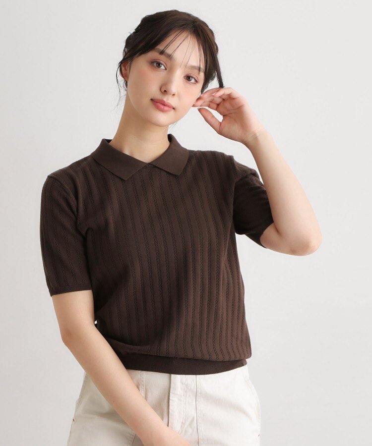 LAURA ASHLEY 【洗える/アイレット入り】衿付きプルオーバーニット ローラ アシュレイ トップス ニット ブラウン ホワイト ブルー