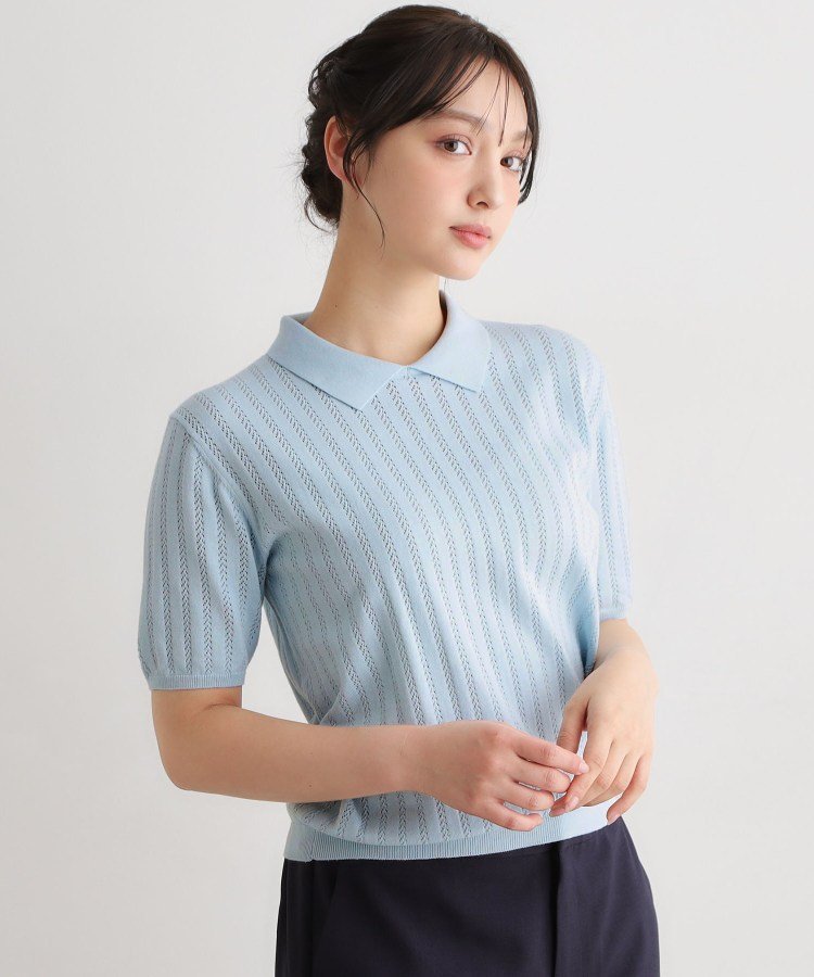 LAURA ASHLEY 【洗える/アイレット入り】衿付きプルオーバーニット ローラ アシュレイ トップス ニット ブラウン ホワイト ブルー