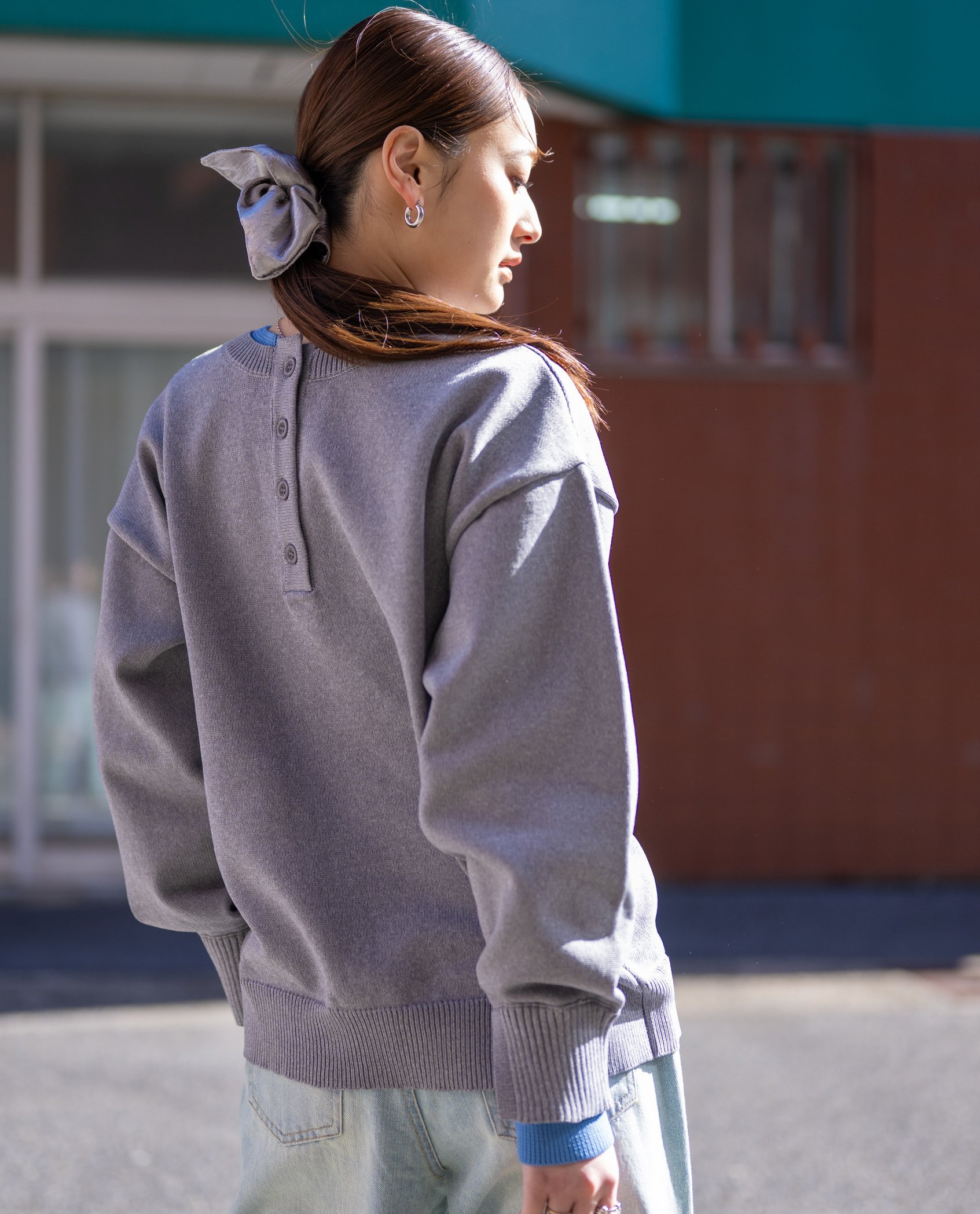 YEVS 配色前後プルオーバー【2WAY】 イーブス トップス ニット グレー ベージュ