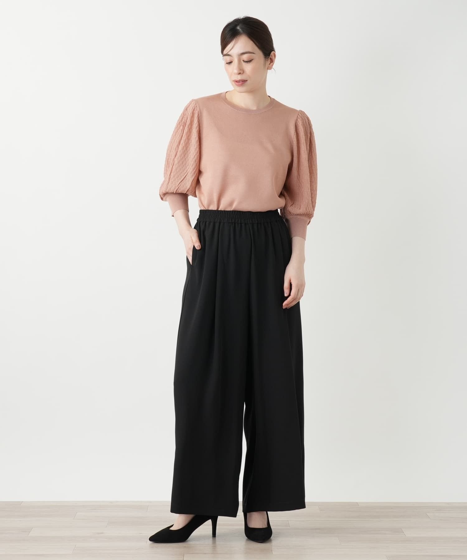 Leilian フレアパンツ レリアン パンツ その他のパンツ ネイビー ブラック