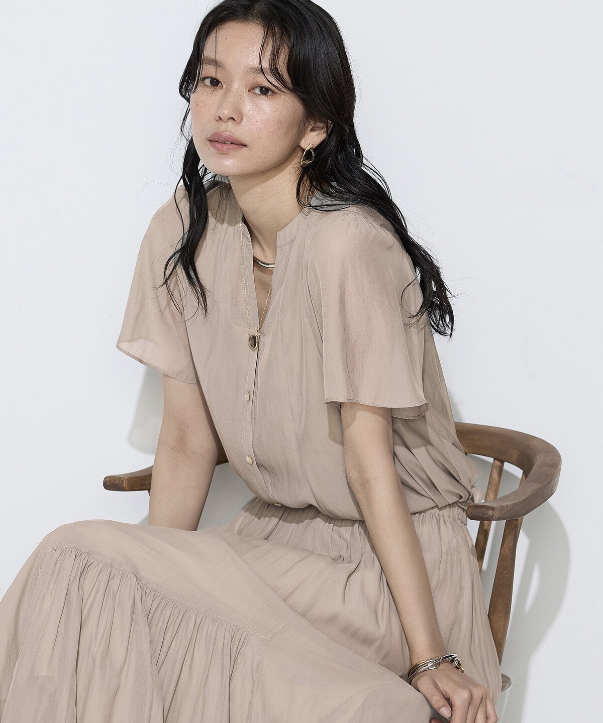 K.T KIYOKO TAKASE 【セットアップ対応】カッセンシフォンオーガンジー フレアブラウス コムサ トップス シャツ・ブラウス グレー ブルー ベージュ
