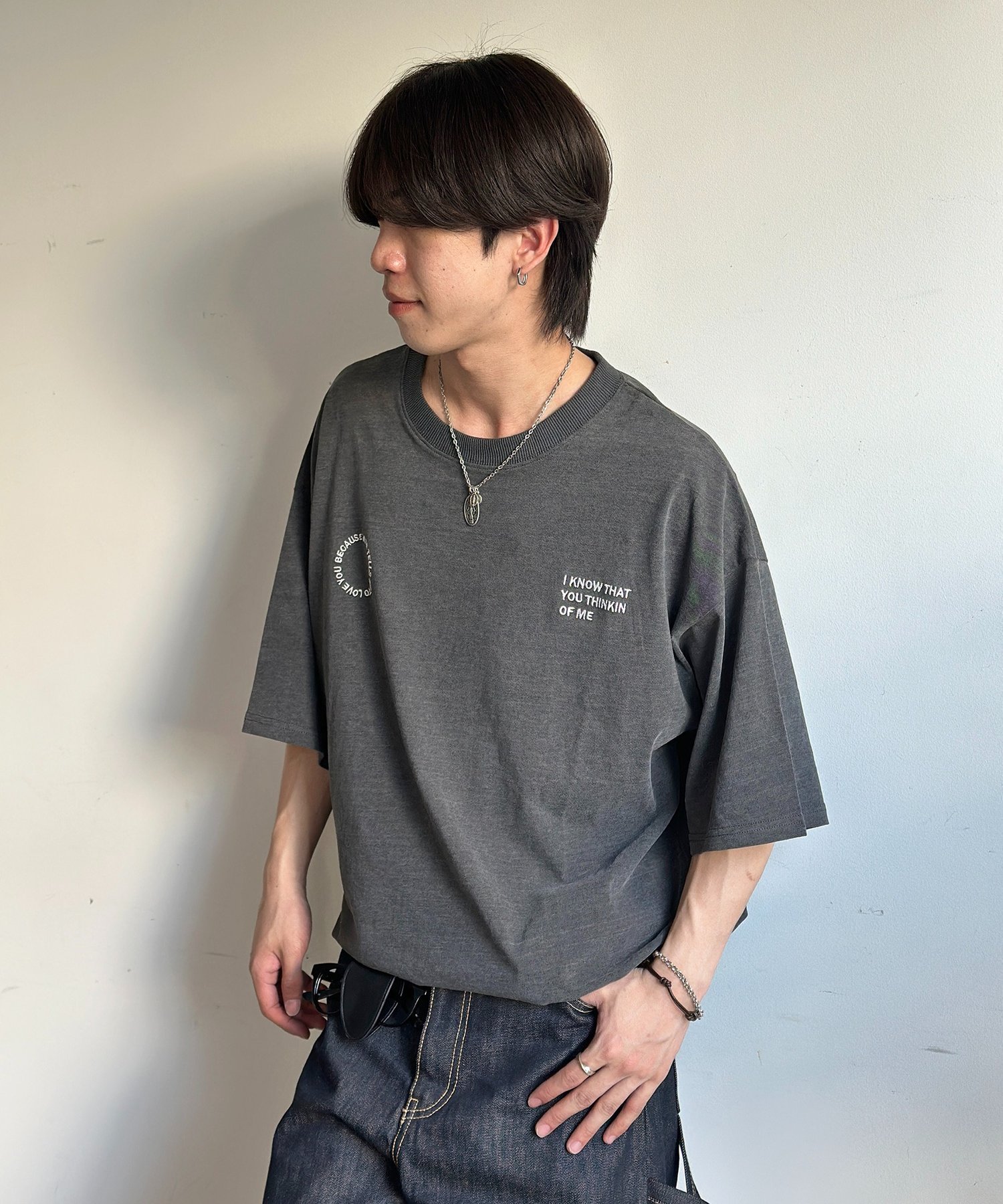 CPCM カットデニム胸刺繍T シーピーシーエム トップス カットソー・Tシャツ ブラック ブルー【送料無料】