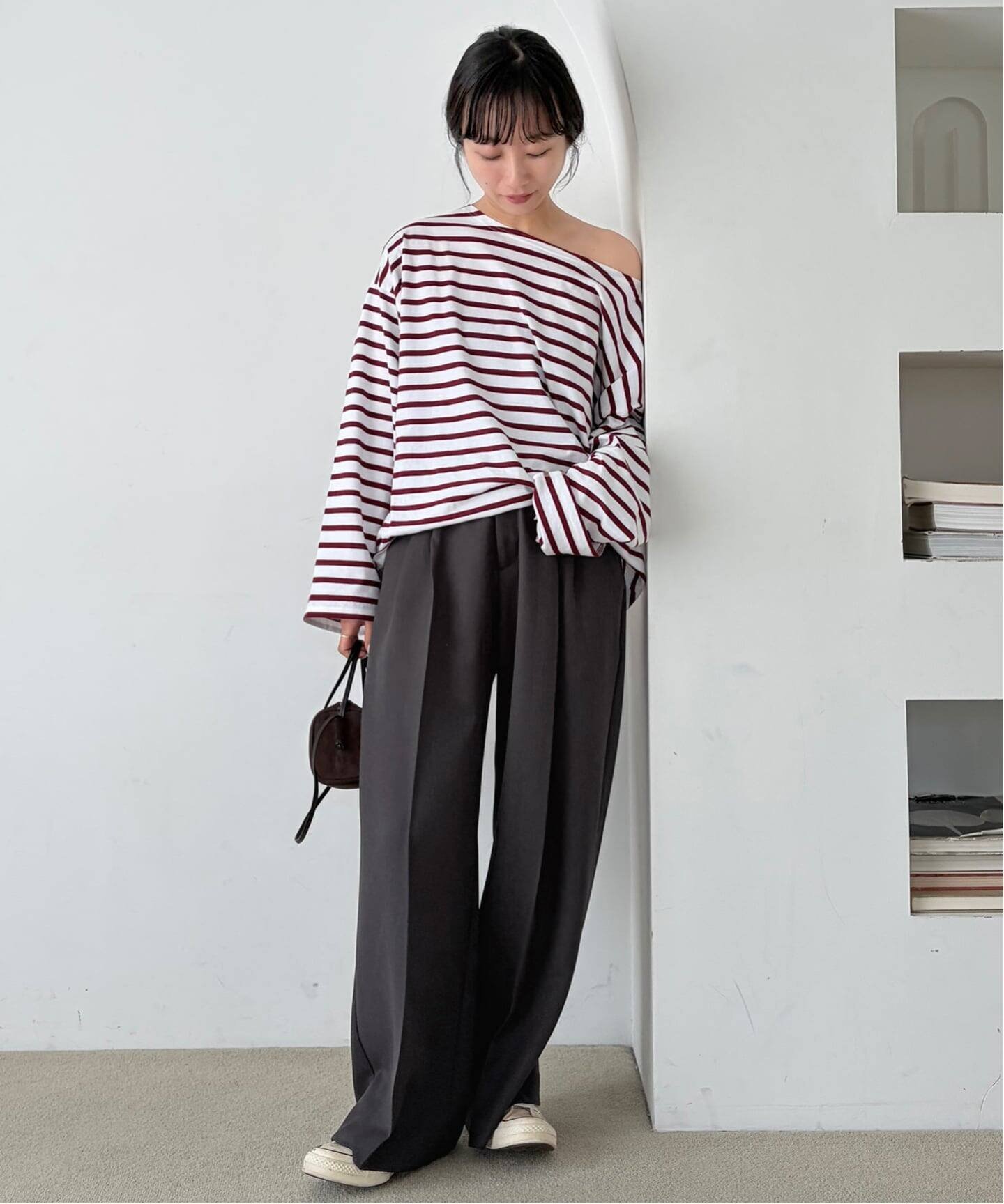 SLOBE IENA PEツイルイージースラックス スローブ イエナ パンツ スラックス・ドレスパンツ グレー ブラウン