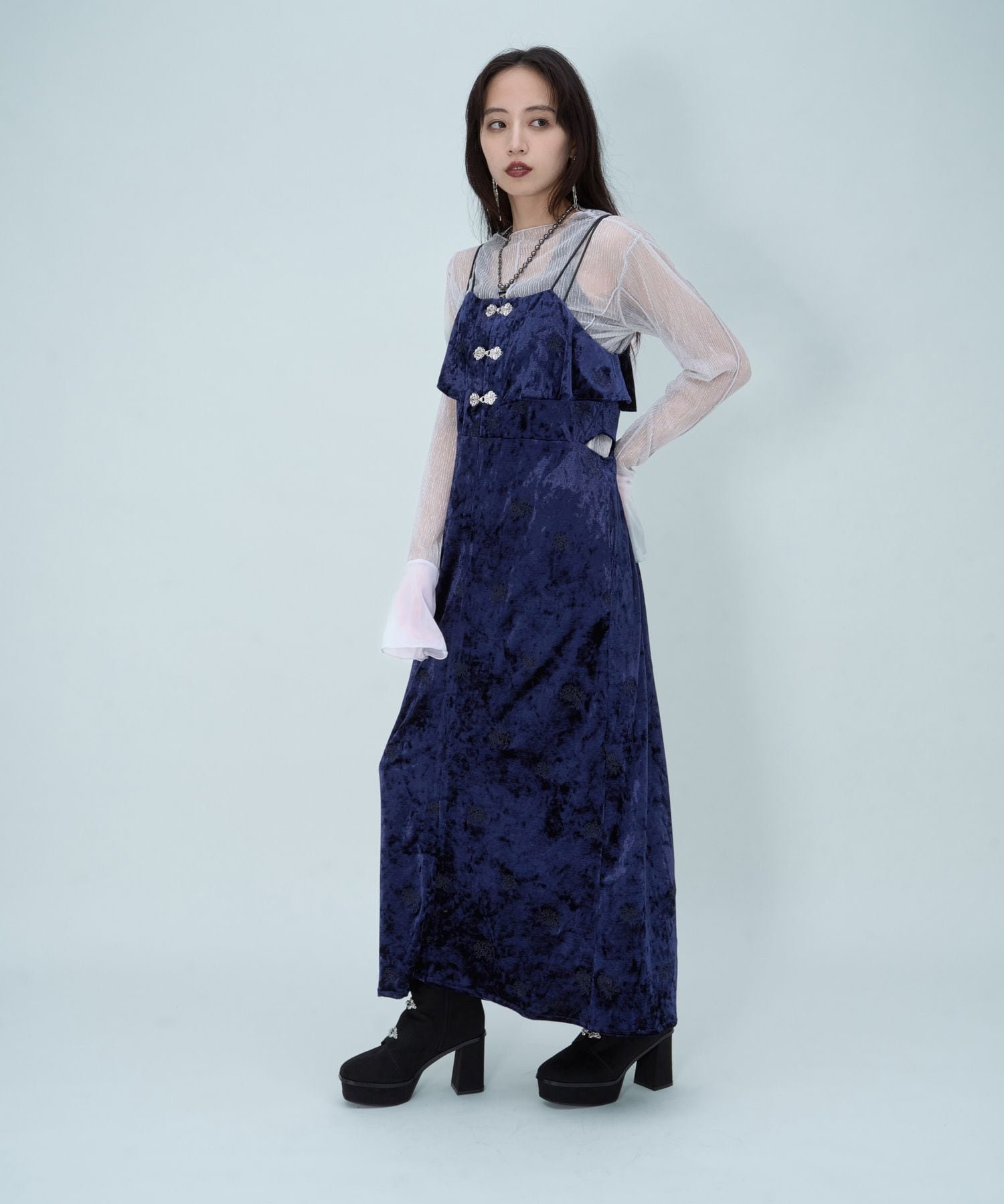 HARE VINTAGEチャイナキャミワンピース ハレ ワンピース・ドレス ワンピース ブラウン ブラック ネイビー