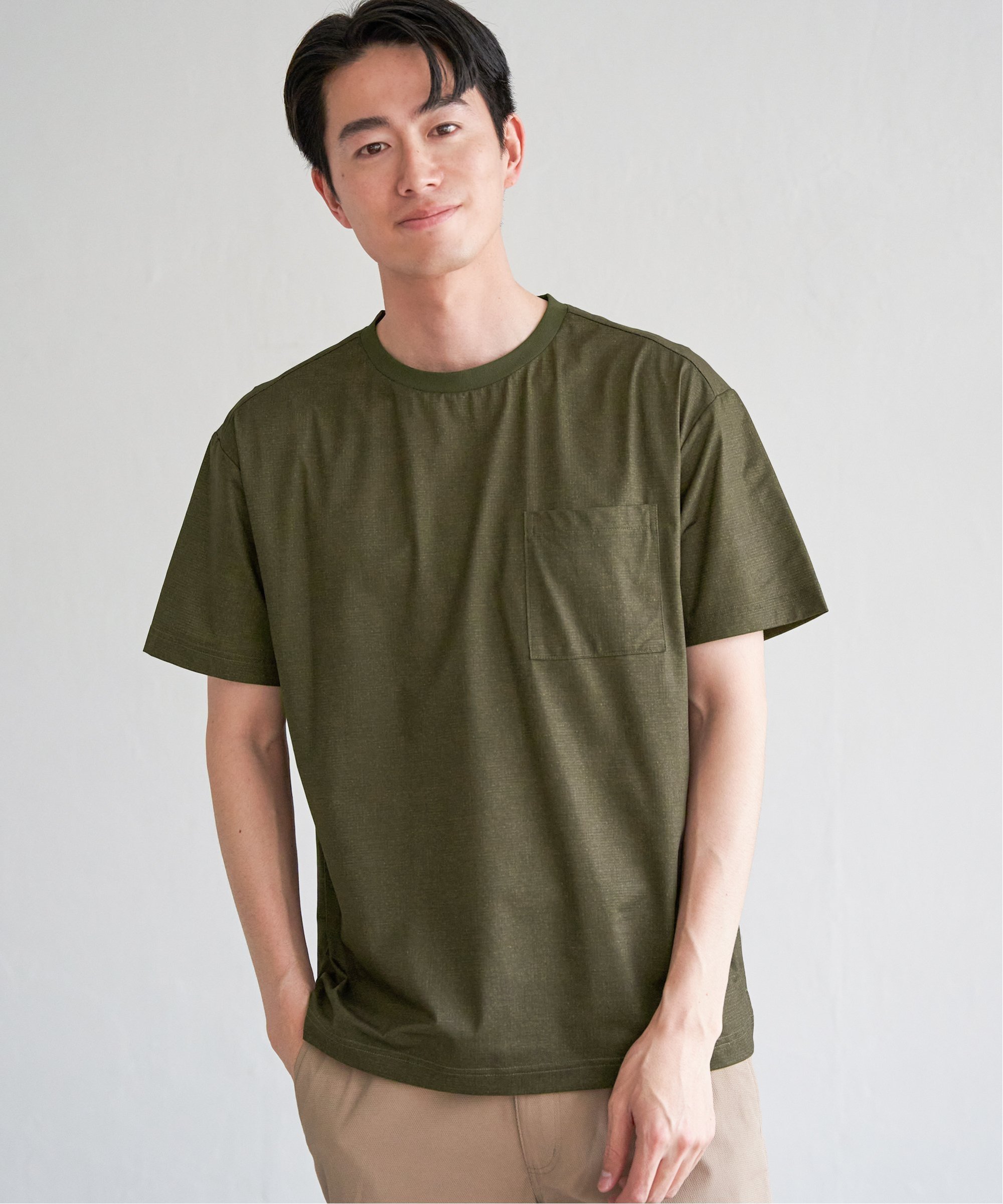 ikka 【吸水速乾】GOKU楽AIRポケットTシャツ イッカ トップス カットソー・Tシャツ ベージュ カーキグリーン グレー ブルー