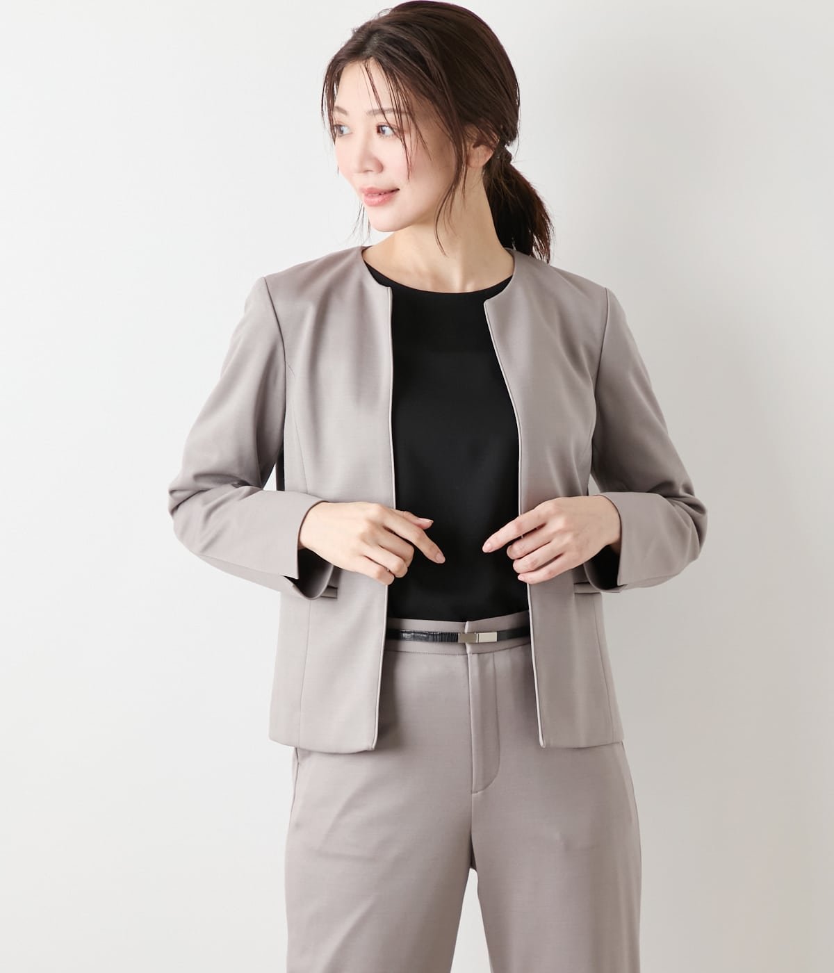 NEWYORKER WOMEN L-SIZE 【L】【ウォッシャブル】モクロディクリア ノーカラージャケット ニューヨーカー エルサイズ ジャケット・アウター テーラードジャケット・ブレザー ネイビー グレー【送料無料】