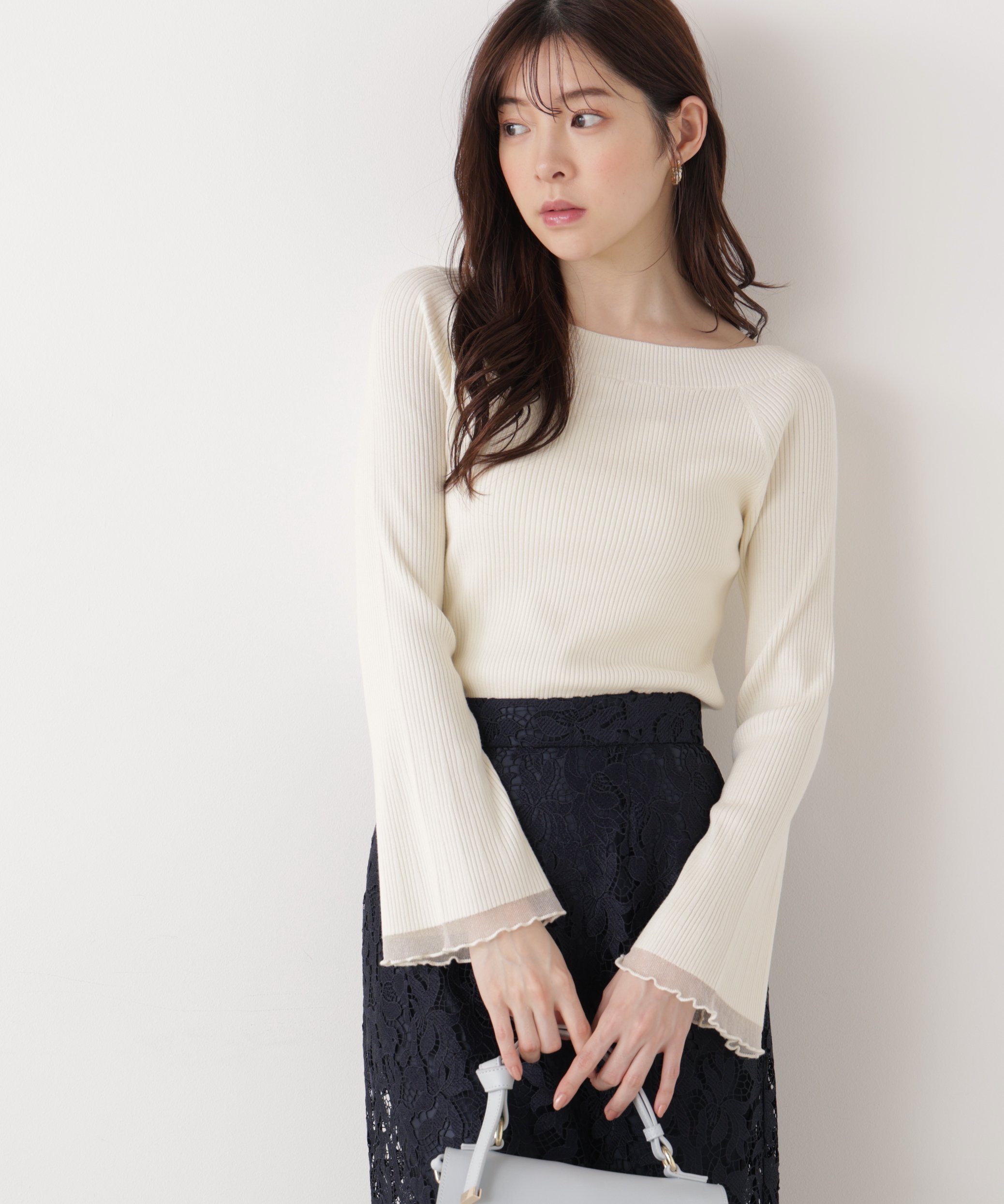 PROPORTION BODY DRESSING シアー切り替えボートネックニット 26SS プロポーションボディドレッシング トップス ニット ブルー ベージュ イエロー パープル