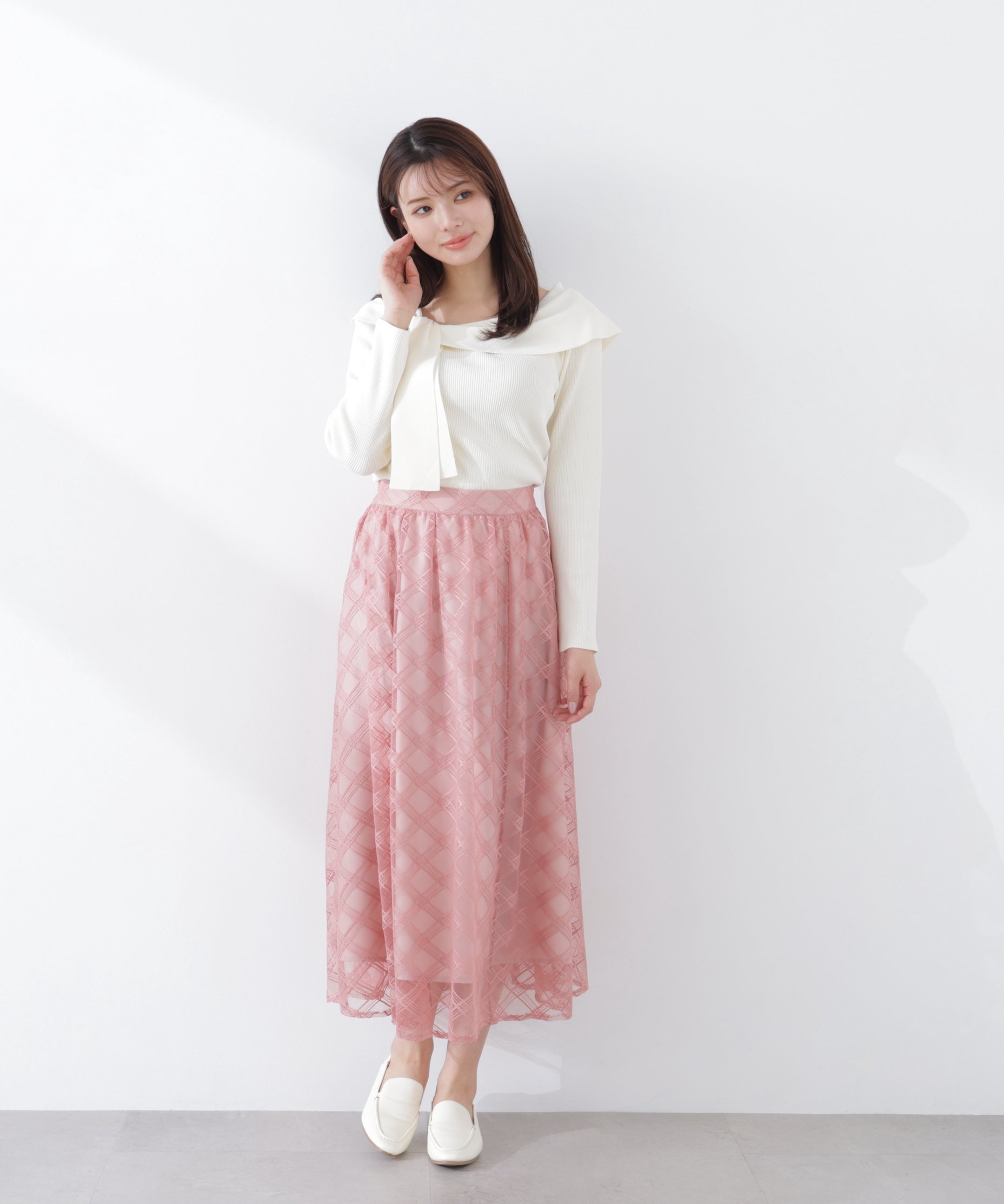 PROPORTION BODY DRESSING シアーチェックフレアスカート 26SS プロポーションボディドレッシング スカート その他のスカート ピンク ベージュ