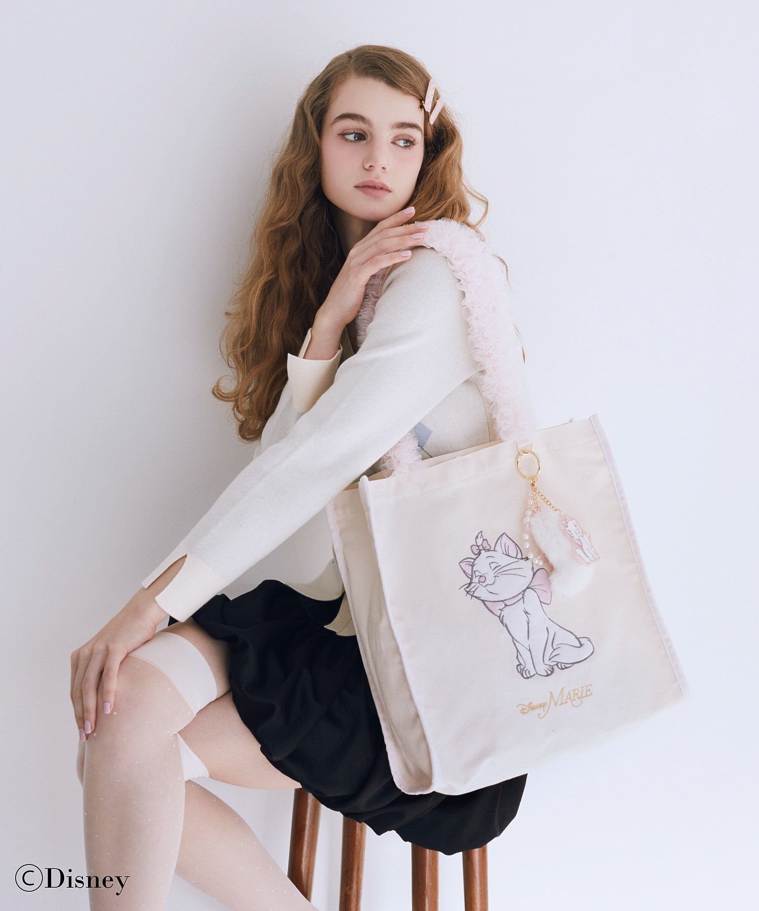 Maison de FLEUR Disney Marie/フリルハンドルトートバッグ メゾン ド フルール バッグ トートバッグ ホワイト【送料無料】