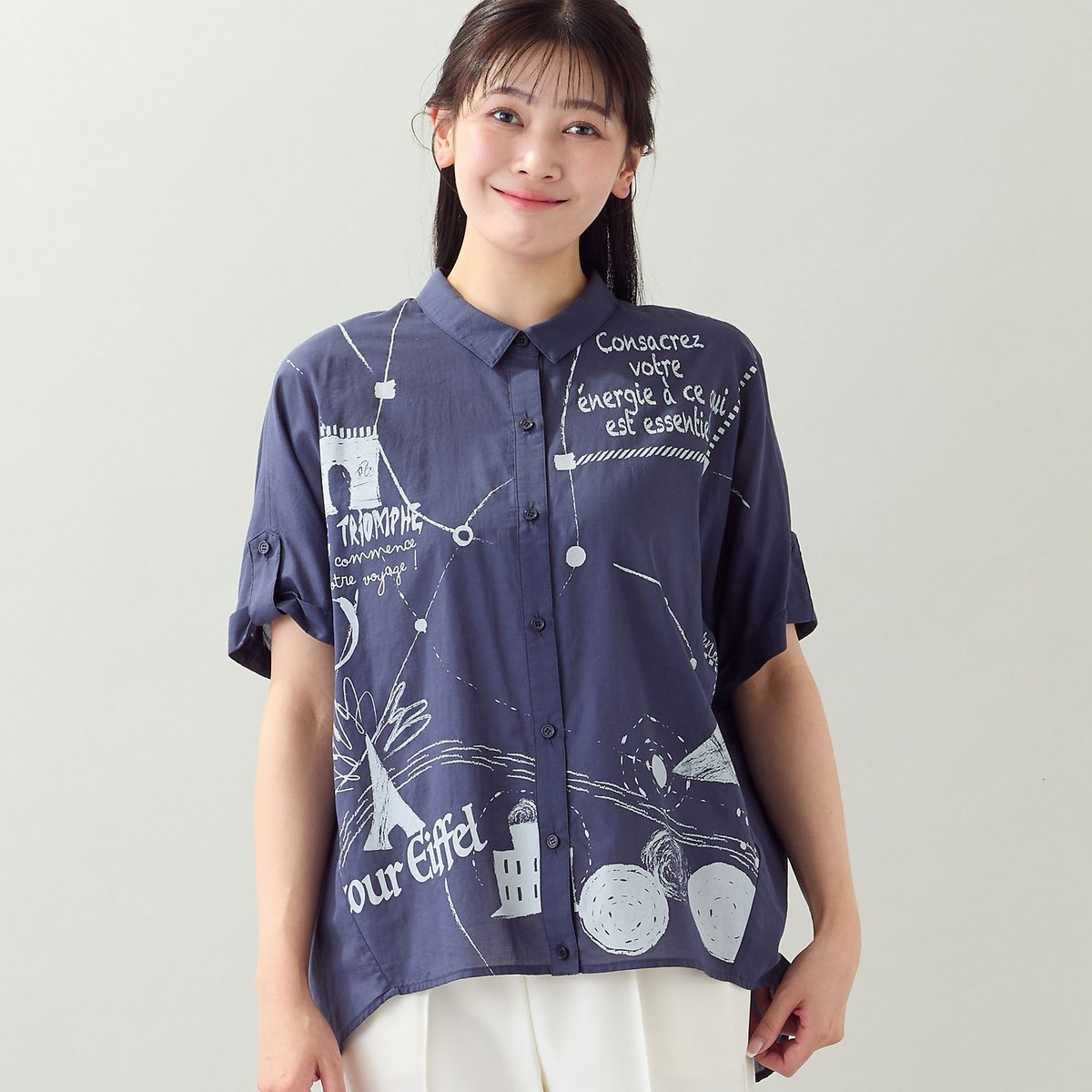 missel 【洗える・綿100%・3Lサイズあり】2WAYワイドシャツ ミゼール トップス シャツ・ブラウス ネイビー ホワイト ブルー