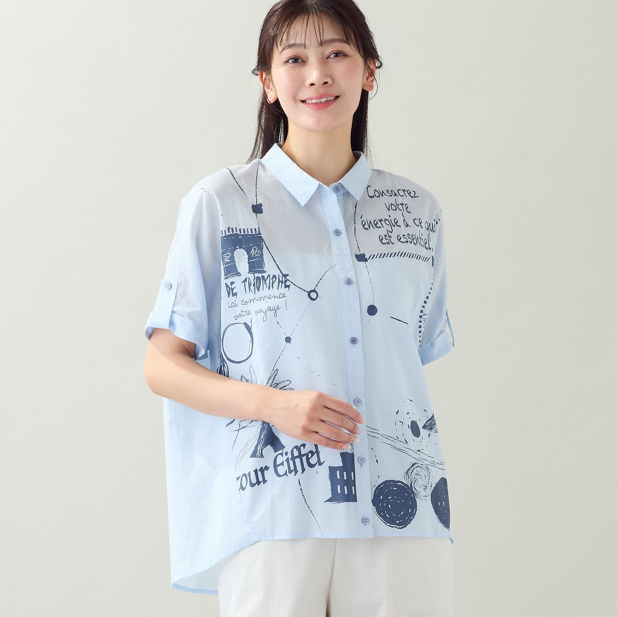 missel 【洗える・綿100%・3Lサイズあり】2WAYワイドシャツ ミゼール トップス シャツ・ブラウス ネイビー ホワイト ブルー