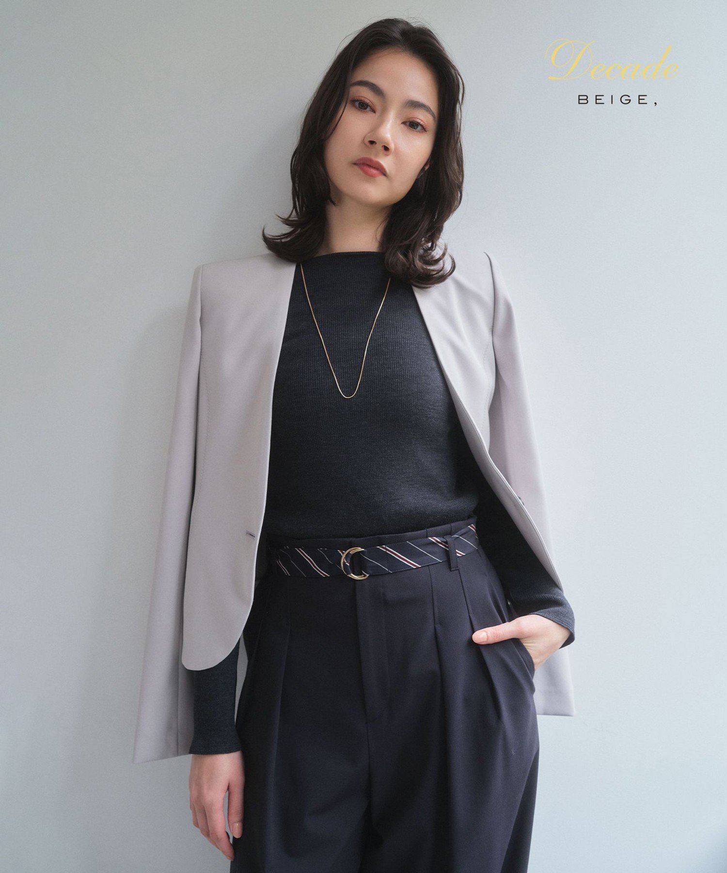 BEIGE, LUIZA / ノーカラージャケット ベイジ, ジャケット・アウター ノーカラージャケット ホワイト グレー ブラック