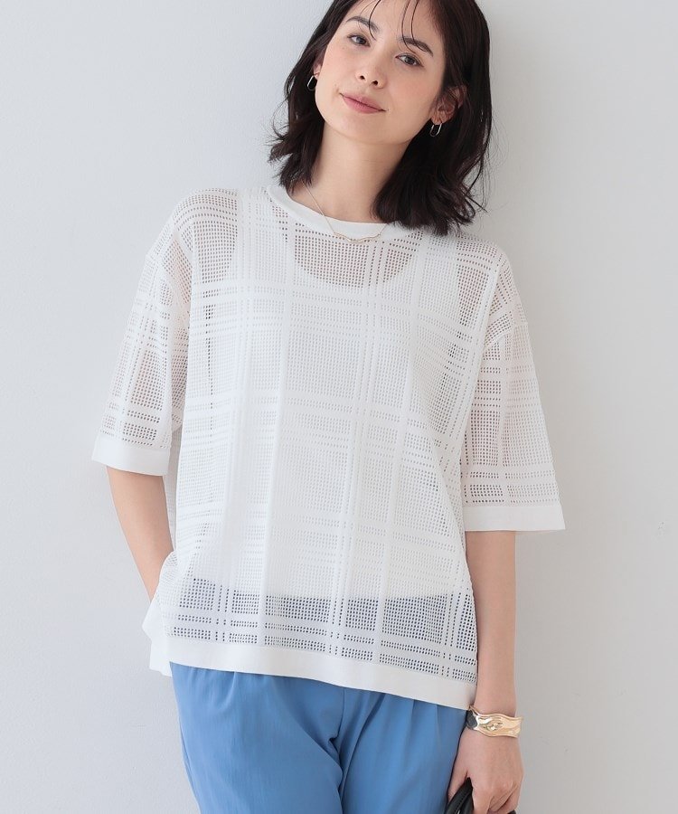 【SALE／62%OFF】INDIVI 春SALE!【洗える】メッシュチェック柄ニット インディヴィ トップス ニット ホワイト グリーン ブラック【送料無料】のサムネイル