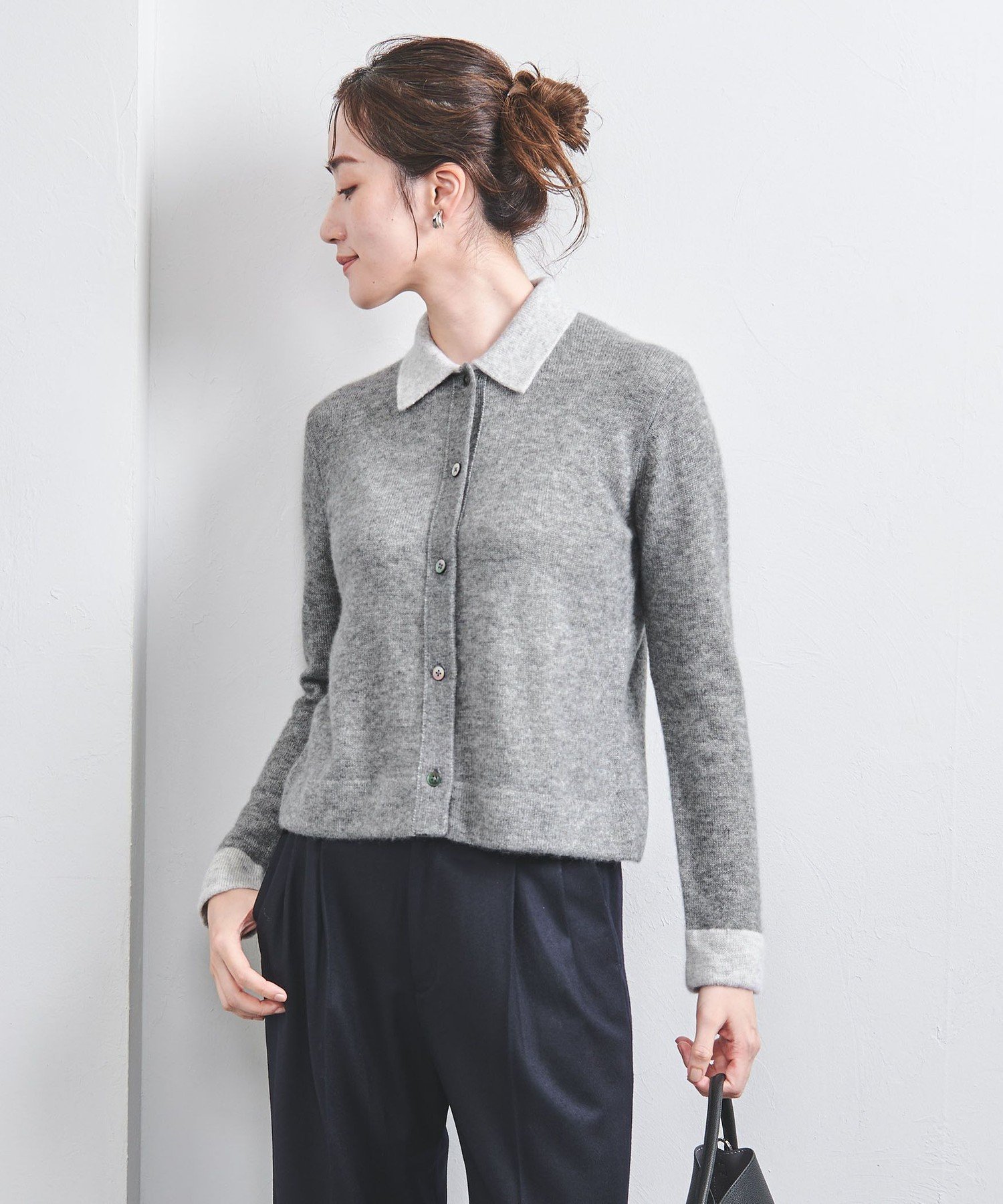 【SALE/50%OFF】UNITED ARROWS カシミヤ/シルク ポロエリ カーディガン ユナイテッドアローズ アウトレット トップス カーディガン グレー ベージュ【送料無料】