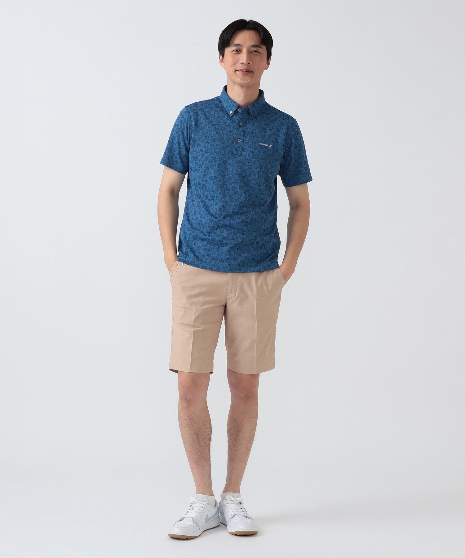BEAMS GOLF PURPLE LABEL PURPLE LABEL / シャドーフラワー ジャカード ボタンダウンシャツ (接触冷感・吸水速乾・UVカット) ビームス ゴルフ トップス ポロシャツ ネイビー ホワイト【送料無料】