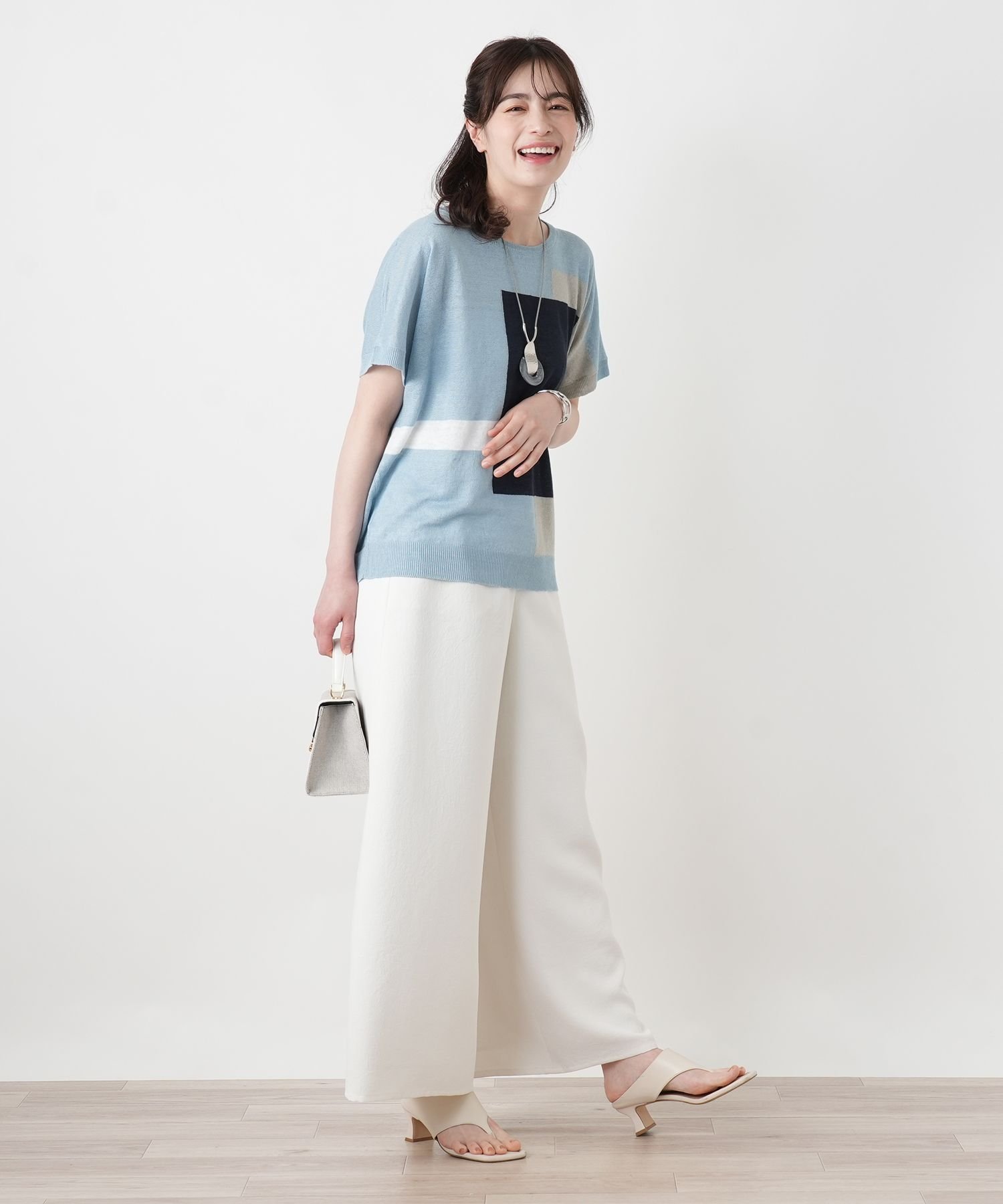 Leilian 洗えるワイドパンツ レリアン パンツ その他のパンツ グレー ホワイト