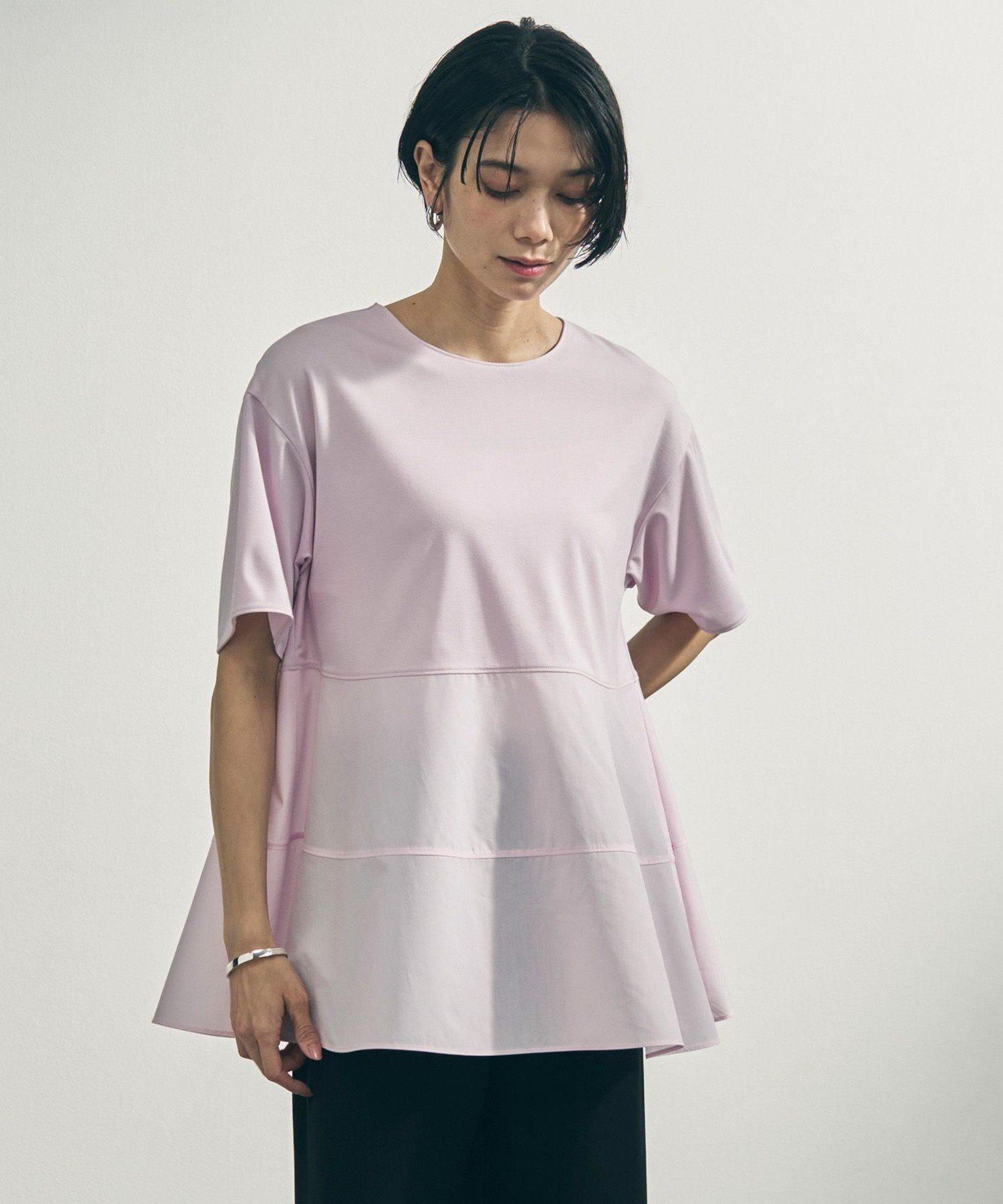 UNFILO L 【VERY掲載】BEAUTY FORM-T コンビティアード Tシャツ アンフィーロ トップス カットソー・Tシャツ ブラック ホワイト グレー ピンク