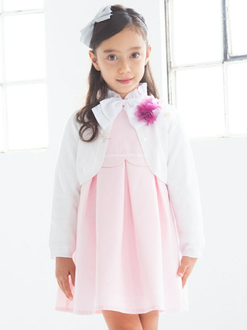 【SALE／30%OFF】BeBe ニット ボレロ コットン オーガンジー スカラプ カット ワンピース セット (110cm~130cm) ベベ オンライン ストア ワンピース・ドレス その他のワンピース・ドレス ピンク グレー【送料無料】のサムネイル