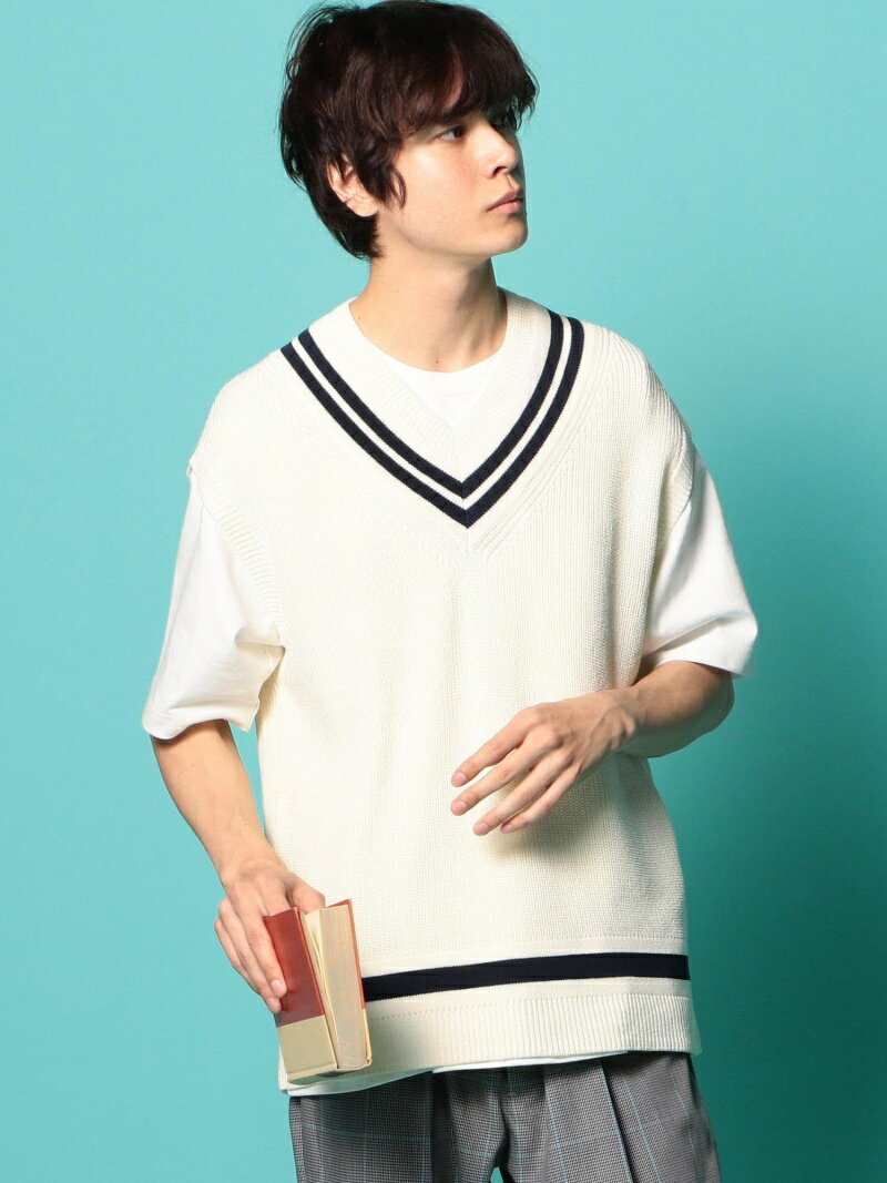 【SALE／70%OFF】UNION STATION 【トレンドアイテム】畦編みチルデンニットベスト [MACHINE WASHABLE] メンズ ビギ コート/ジャケット ベスト ホワイト ブラウン