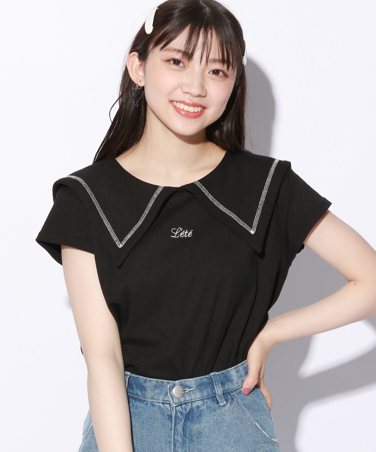 【SALE／16%OFF】repipi armario (K)セーラーカラーPOFS2 レピピアルマリオ トップス その他のトップス ブラック ホワイト ブラウンのサムネイル