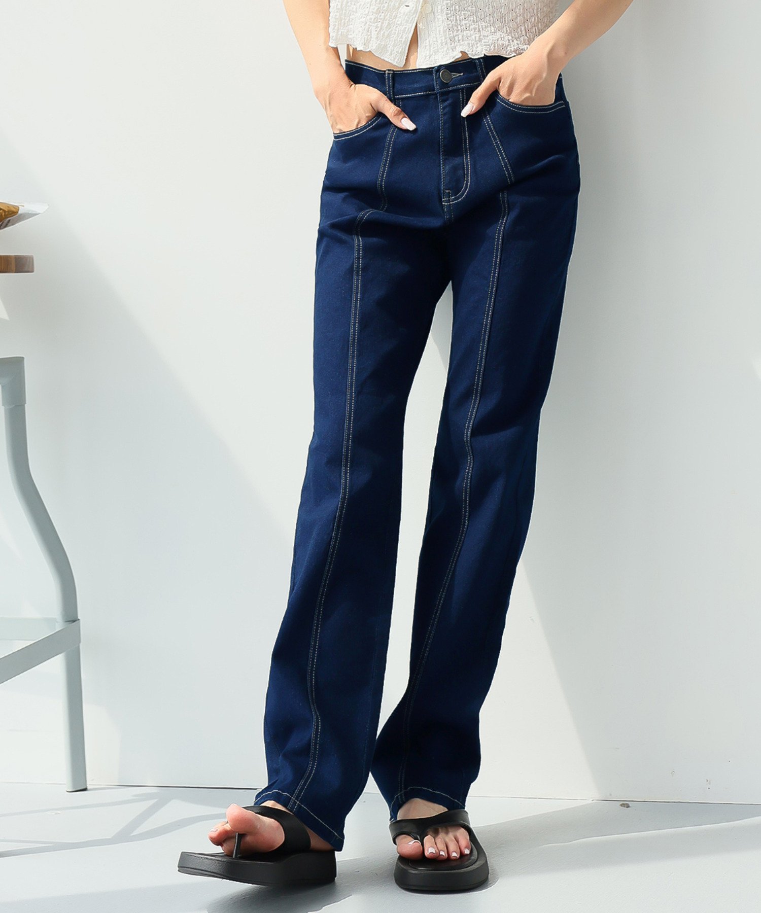 【SALE／15%OFF】Girly Doll Girly Doll/フロントラインハイウエストデニム ドゥーラ ドゥーラ パンツ ジーンズ・デニムパンツ ネイビー ブルー