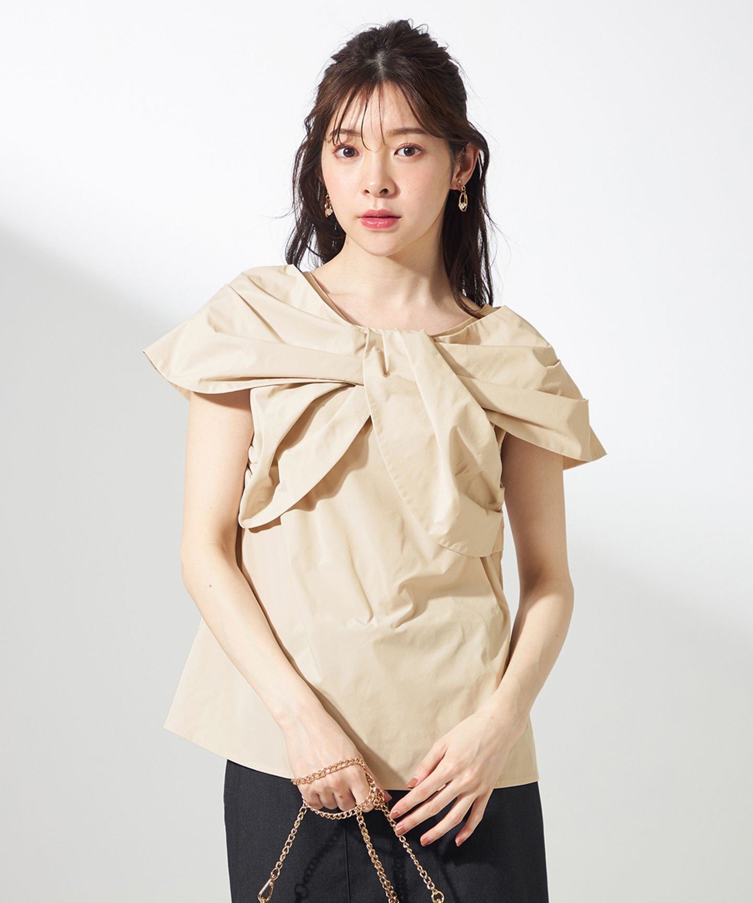 【SALE／30%OFF】ANY SIS L 【洗える】ツイストフロント ブラウス エニィスィス トップス シャツ・ブラウス ベージュ ブラック【送料無料】
