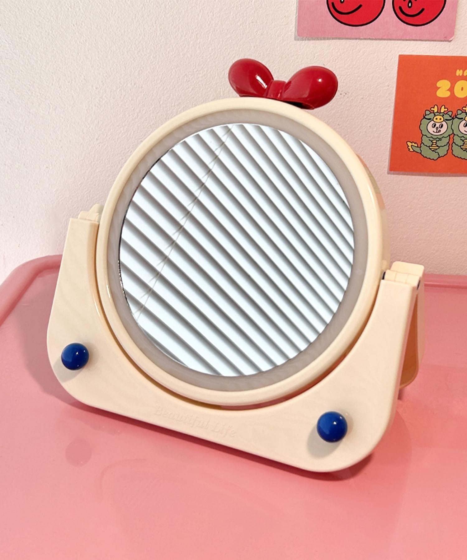 aimoha home aimoha home/リボン付き回転ミラー アイモハ インテリア・生活雑貨 鏡・ミラー ブルー イ..