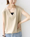 SHIPS WOMEN <手洗い可能>スムース Vネック フレンチ スリーブ シップス トップス ノースリーブ・タンクトップ ベージュ ネイビー【送料無料】
