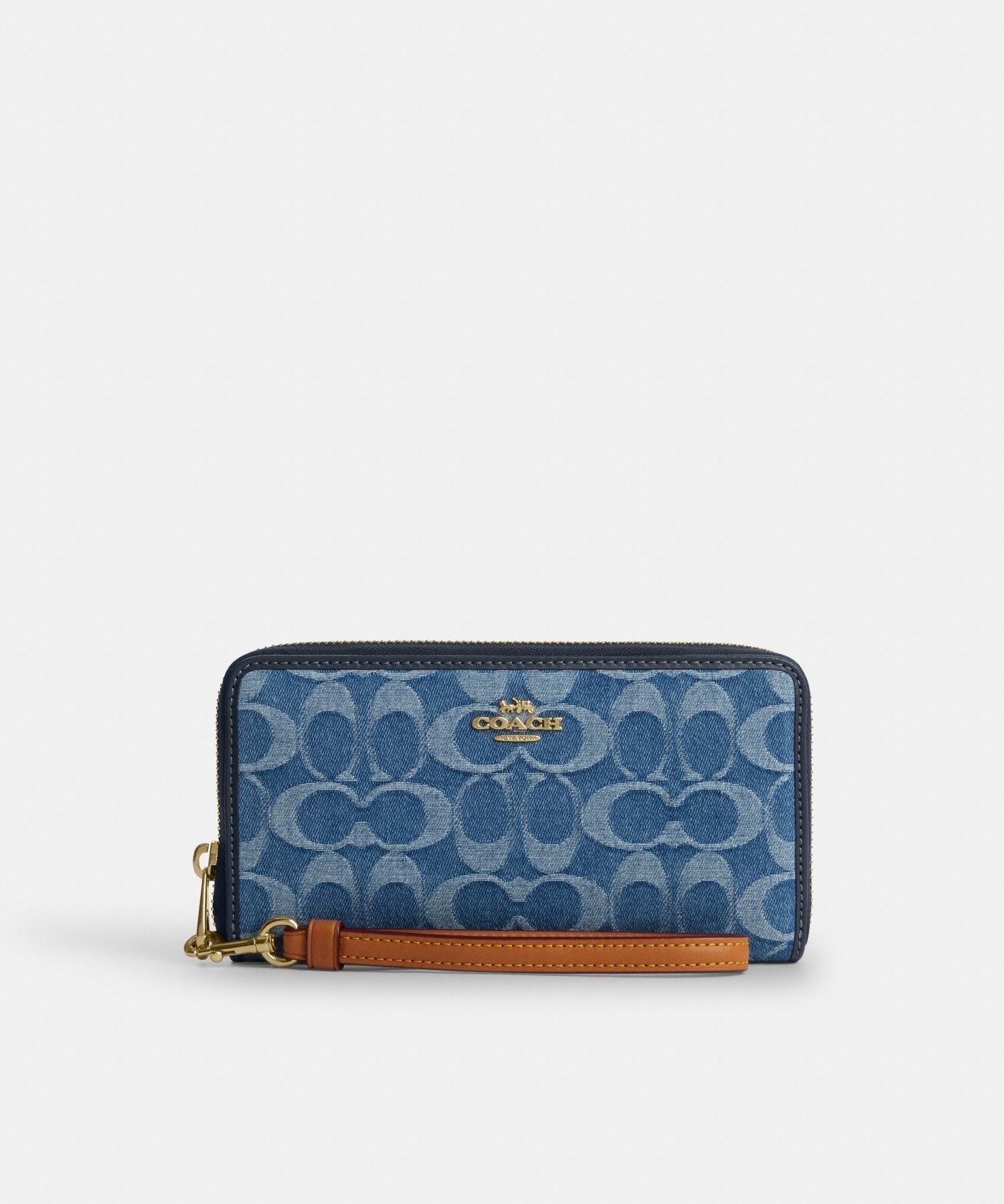 【SALE／60%OFF】COACH OUTLET 【公式】ロング ジップ アラウンド ウォレット・シグネチャー デニム コーチ　アウトレット 財布・ポーチ・ケース 財布 ブルー【送料無料】