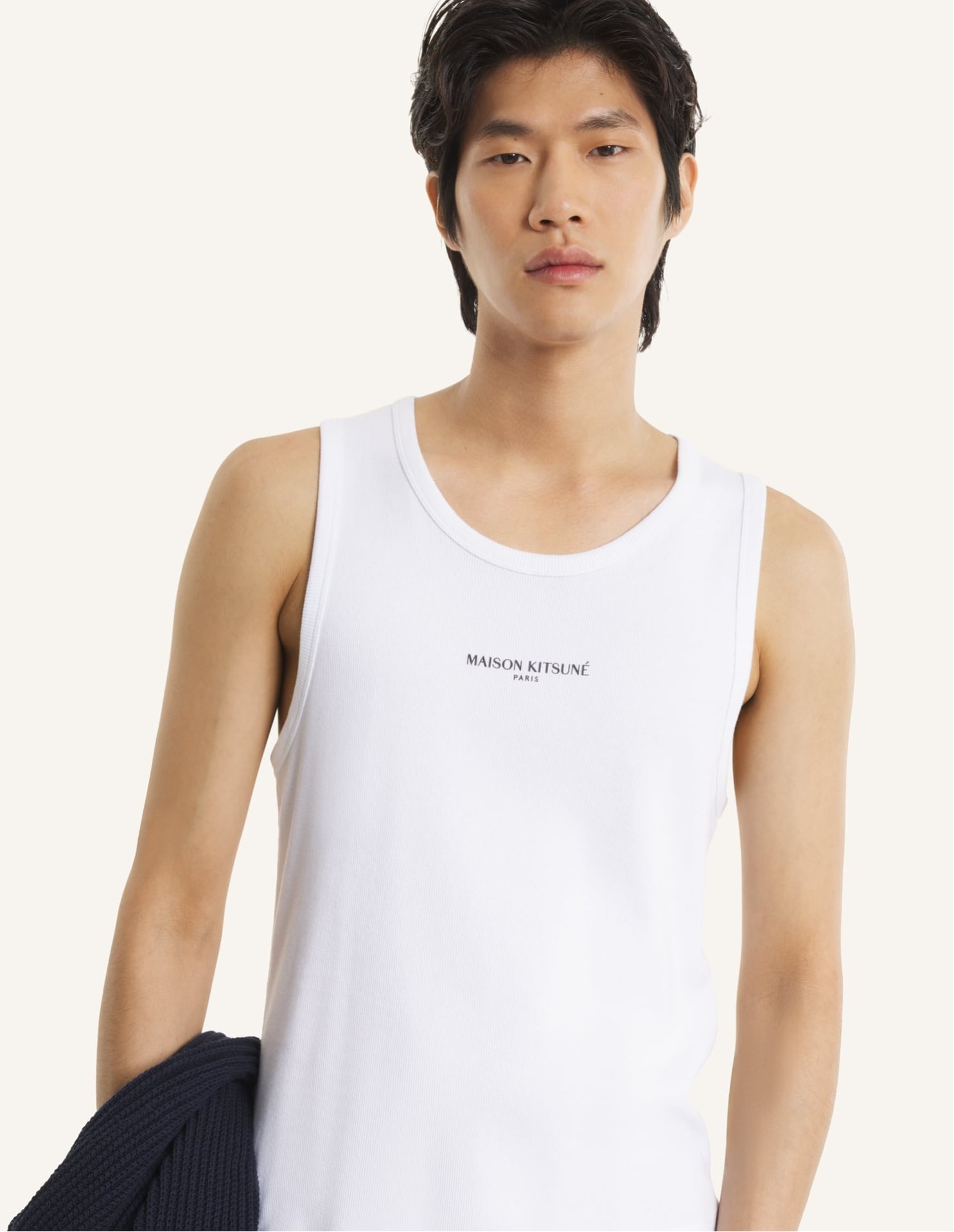 Maison Kitsune Maison Kitsune/(M)MAISON KITSUNÉ PARIS RIBBED TANK TOP メゾン キツネ トップス ノースリーブ・タンクトップ ホワイト ブラック【送料無料】