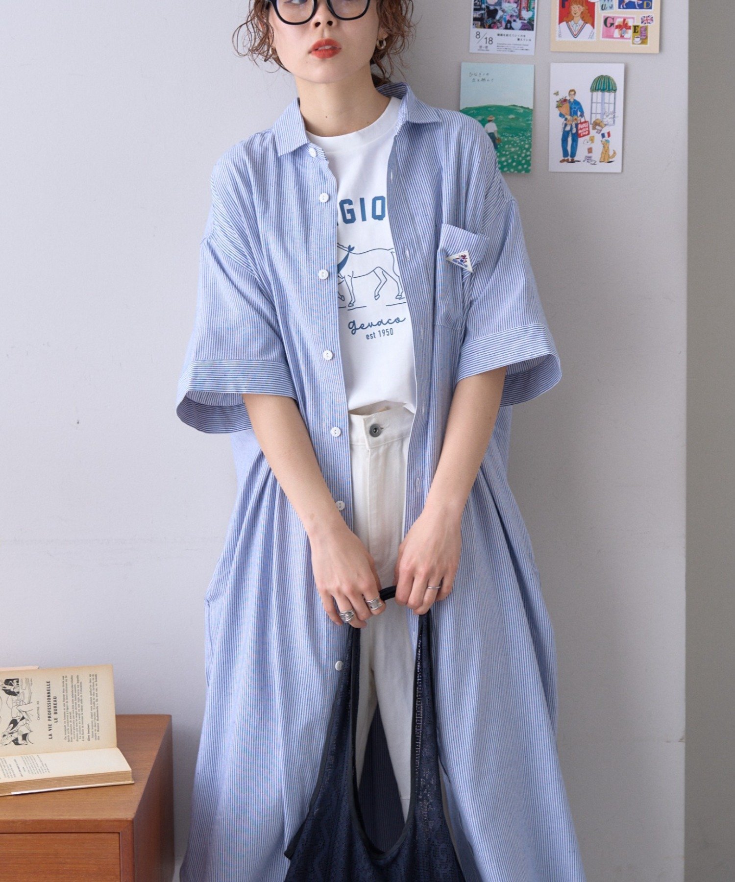 CIAOPANIC TYPY 【GEVACO】綿麻半袖シャツワンピース チャオパニックティピー ワンピース ドレス その他のワンピース ドレス ブラック ブルー【送料無料】