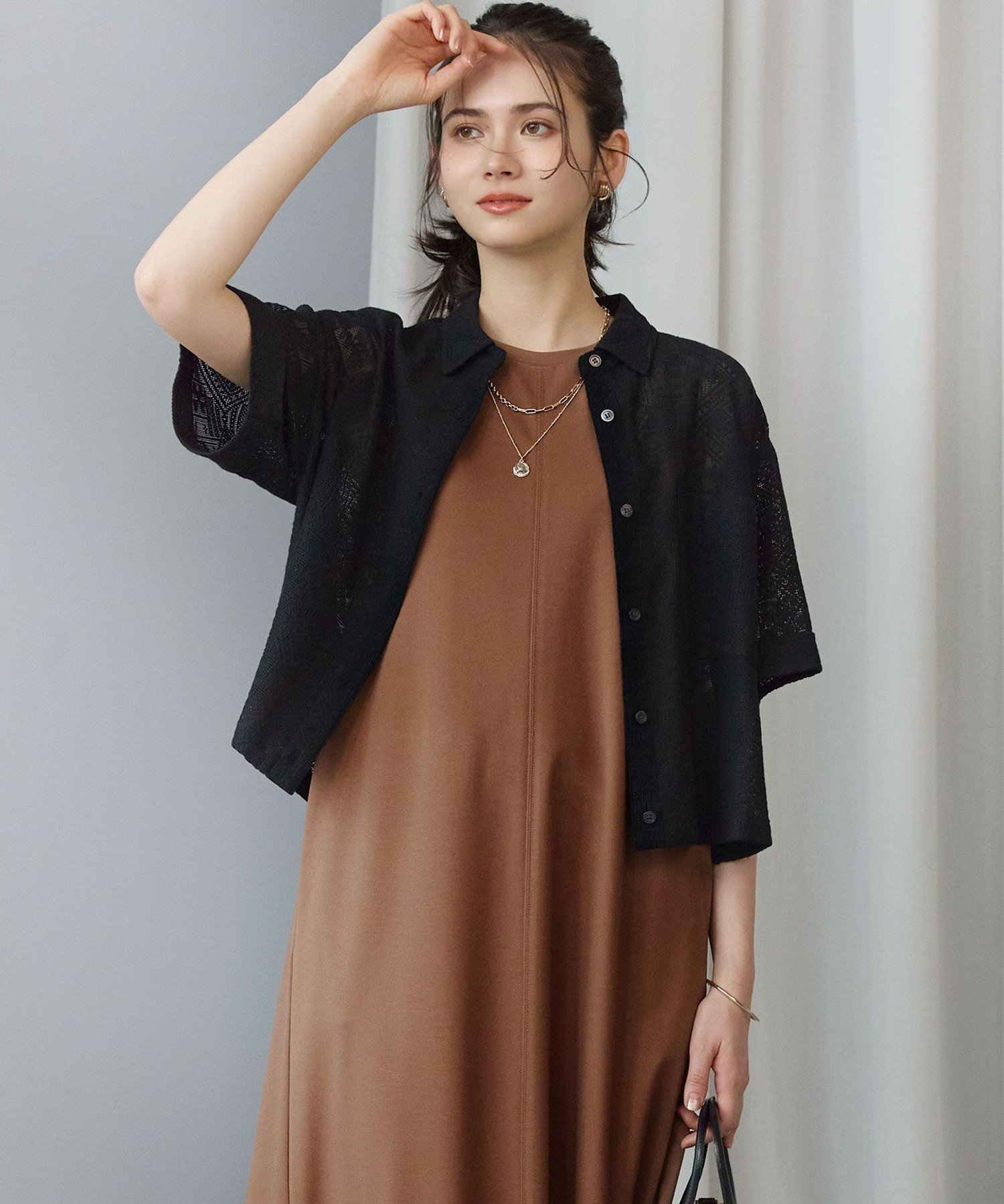 23区 S 【SLOW/一部店舗限定】モチーフレース 半袖 シャツ ニジュウサンク トップス シャツ・ブラウス ブラック ホワイト