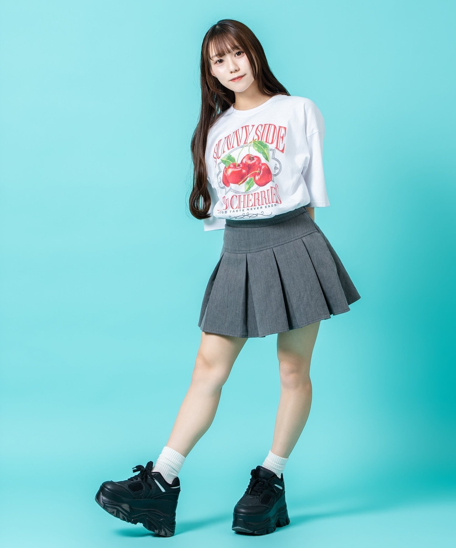 SIDEWAY STANCE さくらんぼ プリント 半袖Tシャツ インプローブス トップス カットソー・Tシャツ ホワイト