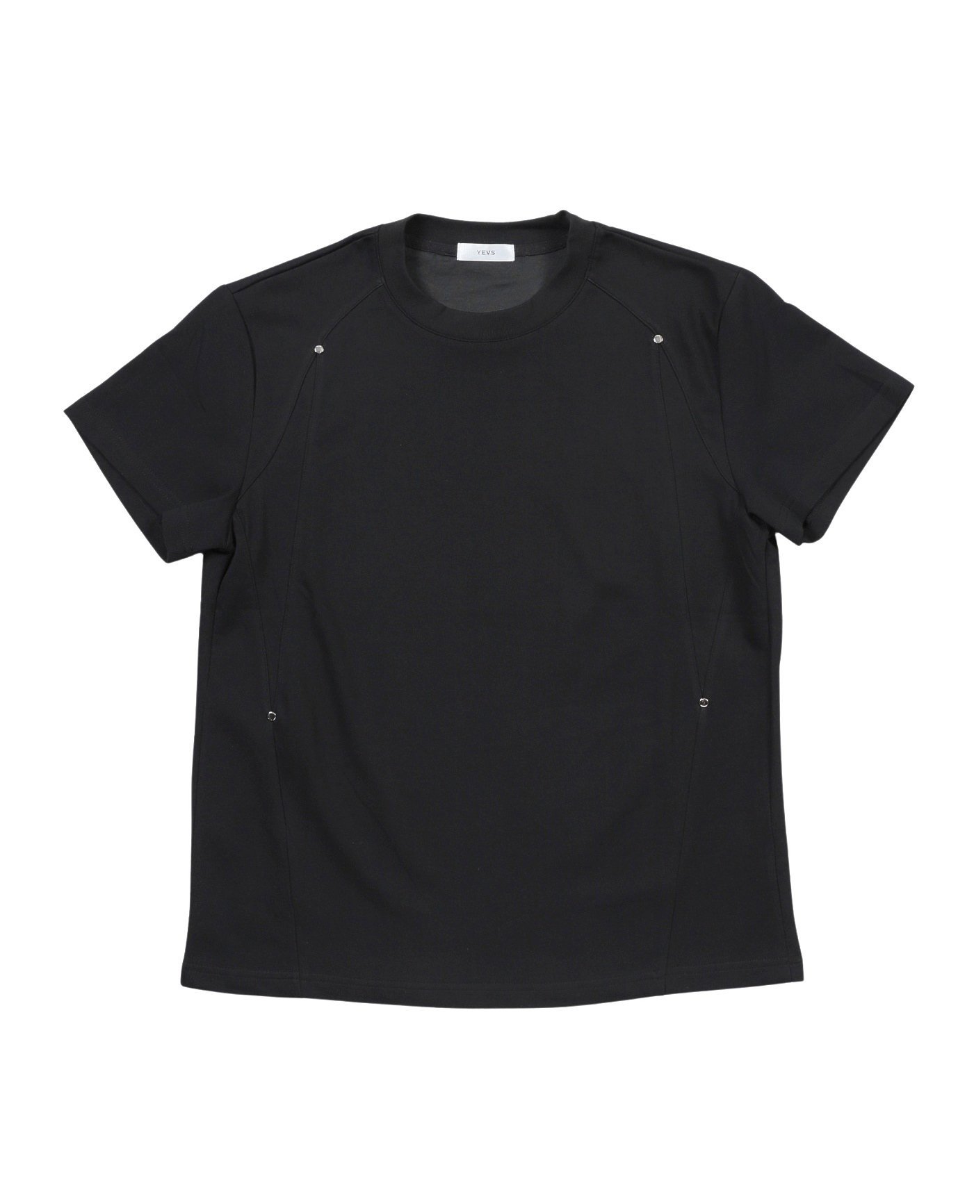 YEVS スタッズTシャツ半袖無地切替クルーネックメンズ メンズTシャツ イーブス トップス カットソー・Tシャツ ホワイト ブラック