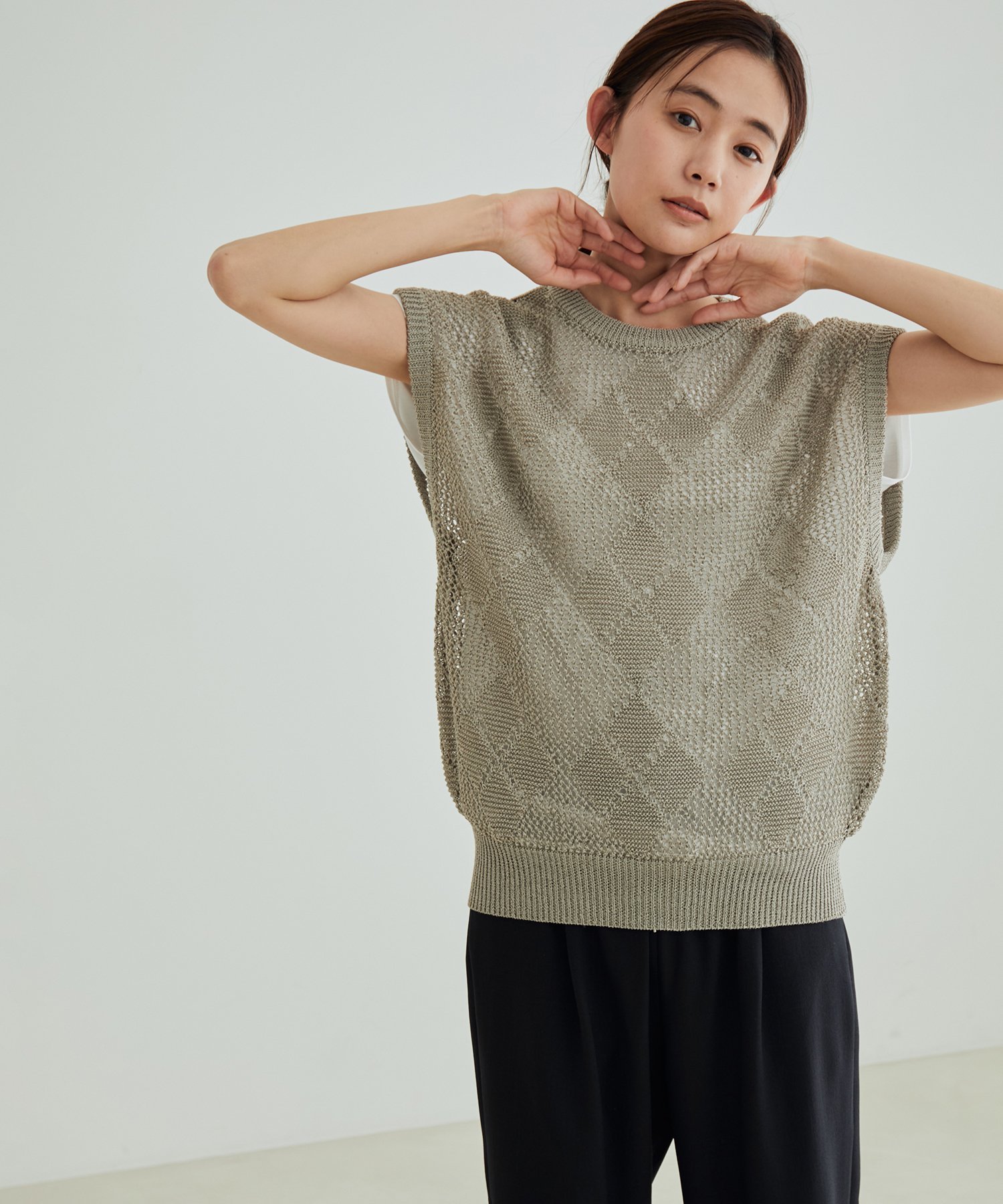 【SALE／60%OFF】SALON adam et rope' メッシュアーガイルベスト サロン アダム エ ロペ トップス ベスト・ジレ ブラウン グレー