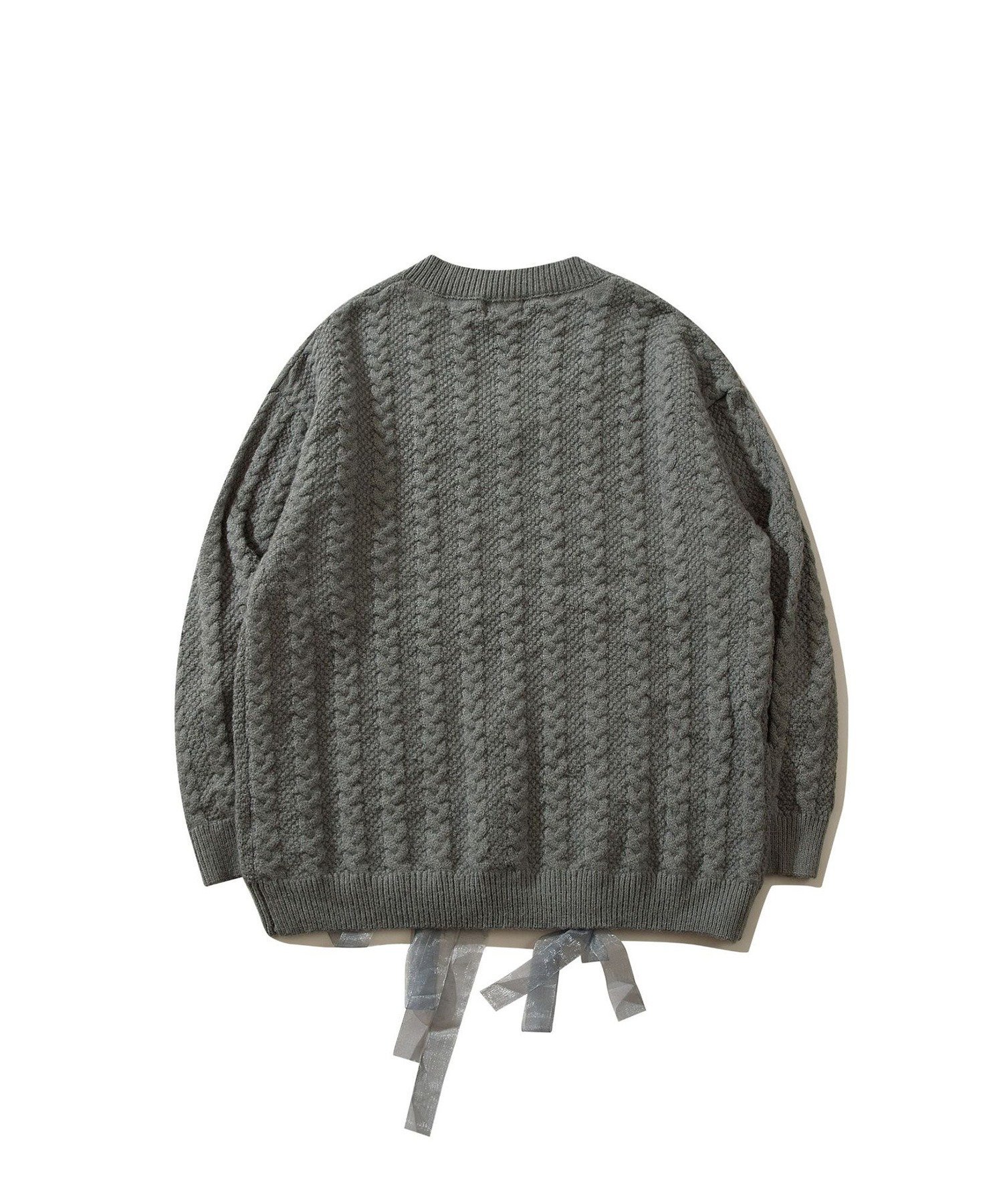 HOOK HOOK for girls/ ケーブル編みリボン通しデザインニット アイモハ トップス ニット ベージュ グレー