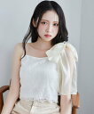 one after another NICE CLAUP 【PremiumOrder】肩リボンレースキャミ ワンアフターアナザー ナイスクラップ トップス キャミソール ホワイト ピンク