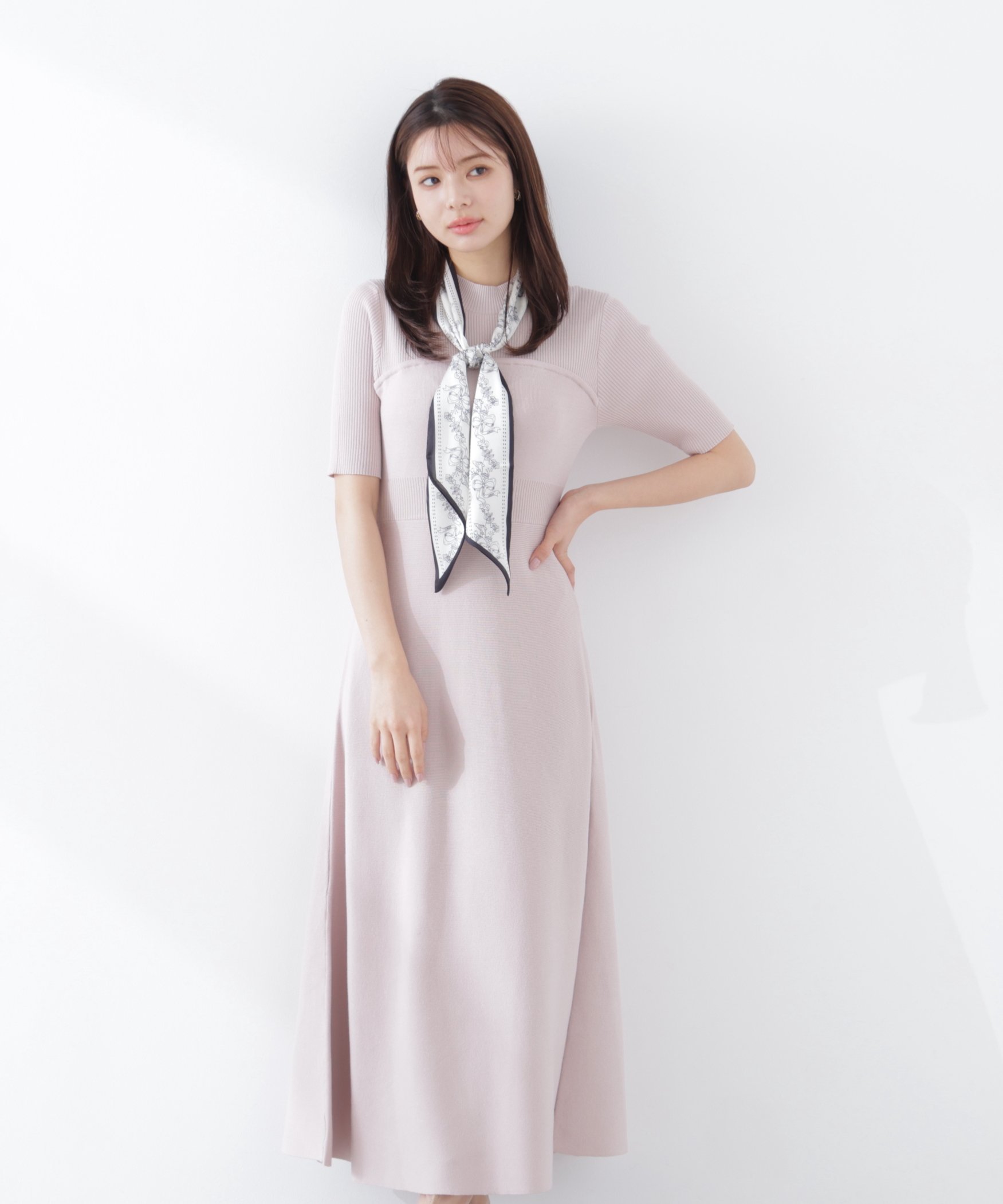 PROPORTION BODY DRESSING スカーフ付きニットワンピース 26SS プロポーションボディドレッシング ワンピース・ドレス ワンピース ピンク ブルー