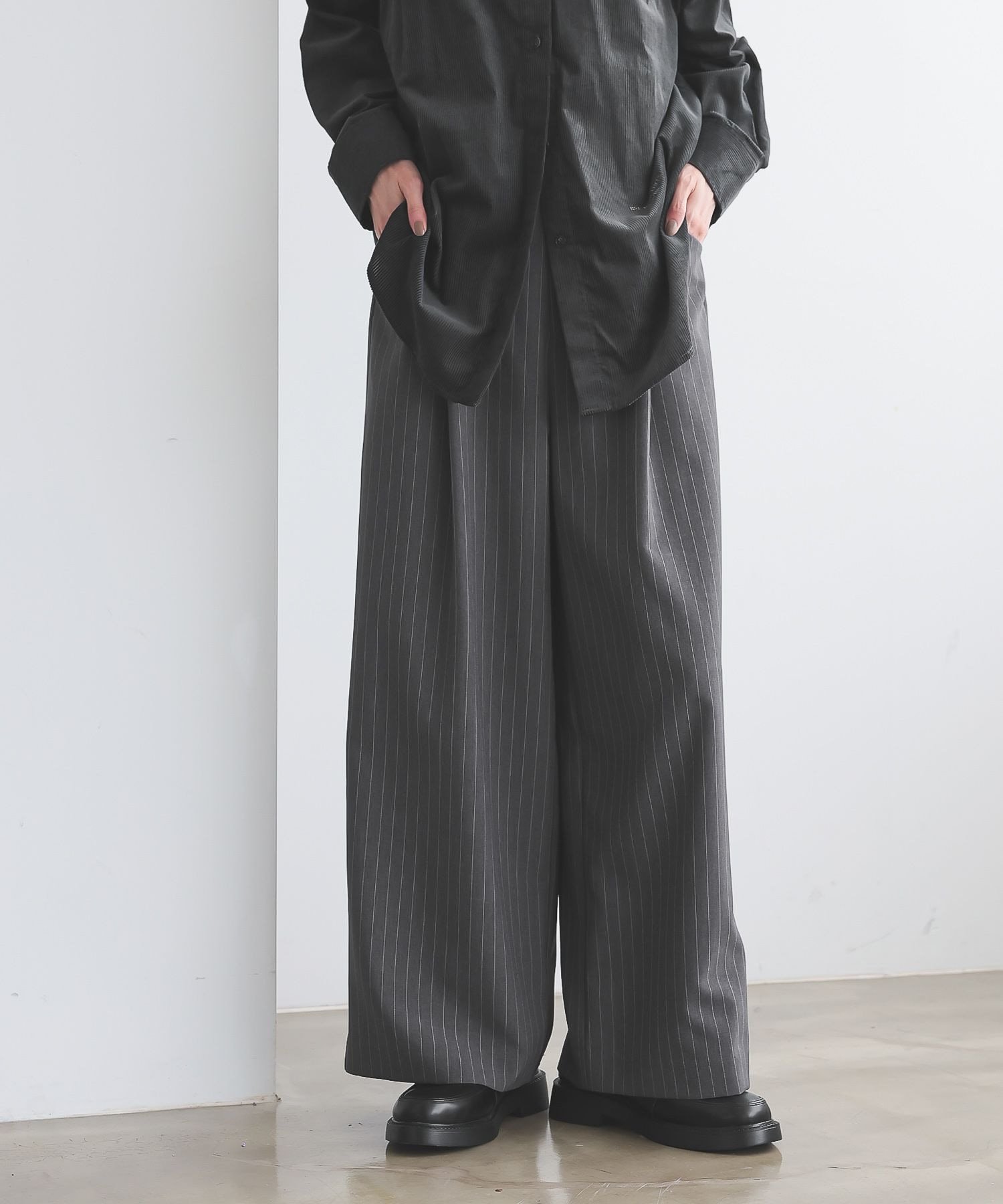 ノンストレスリッチワイドパンツ/817074 グローバルワーク パンツ その他のパンツ グレー ブラック ブラウン グリーン