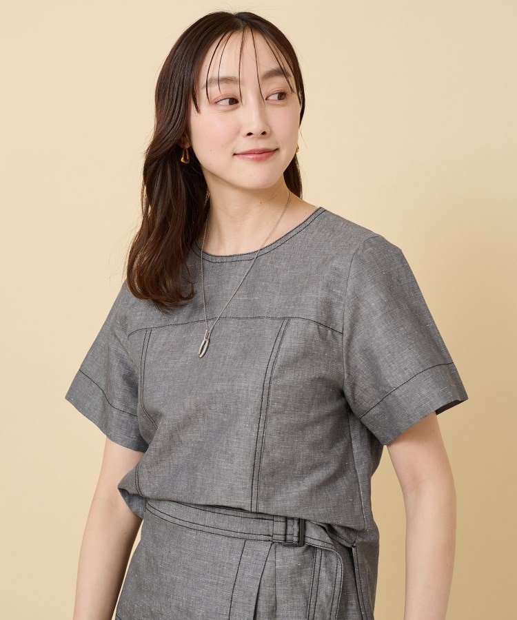 楽天Rakuten Fashion【SALE／30％OFF】UNTITLED 【セットアップ可能】ヘンプシャンブレー Tブラウス アンタイトル トップス シャツ・ブラウス グレー ブルー ネイビー【送料無料】