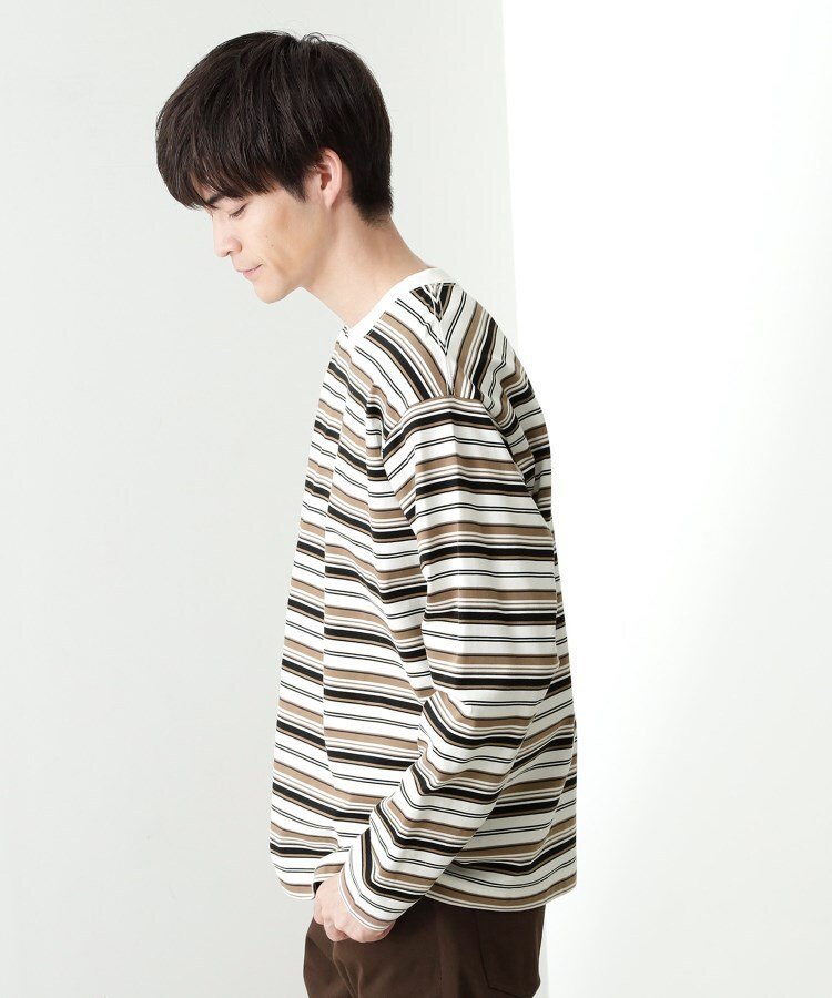 THE SHOP TK ランダムボーダー長袖タフTシャツ 【洗濯機OK】 ザ ショップ ティーケー トップス カットソー・Tシャツ ブラック ホワイト