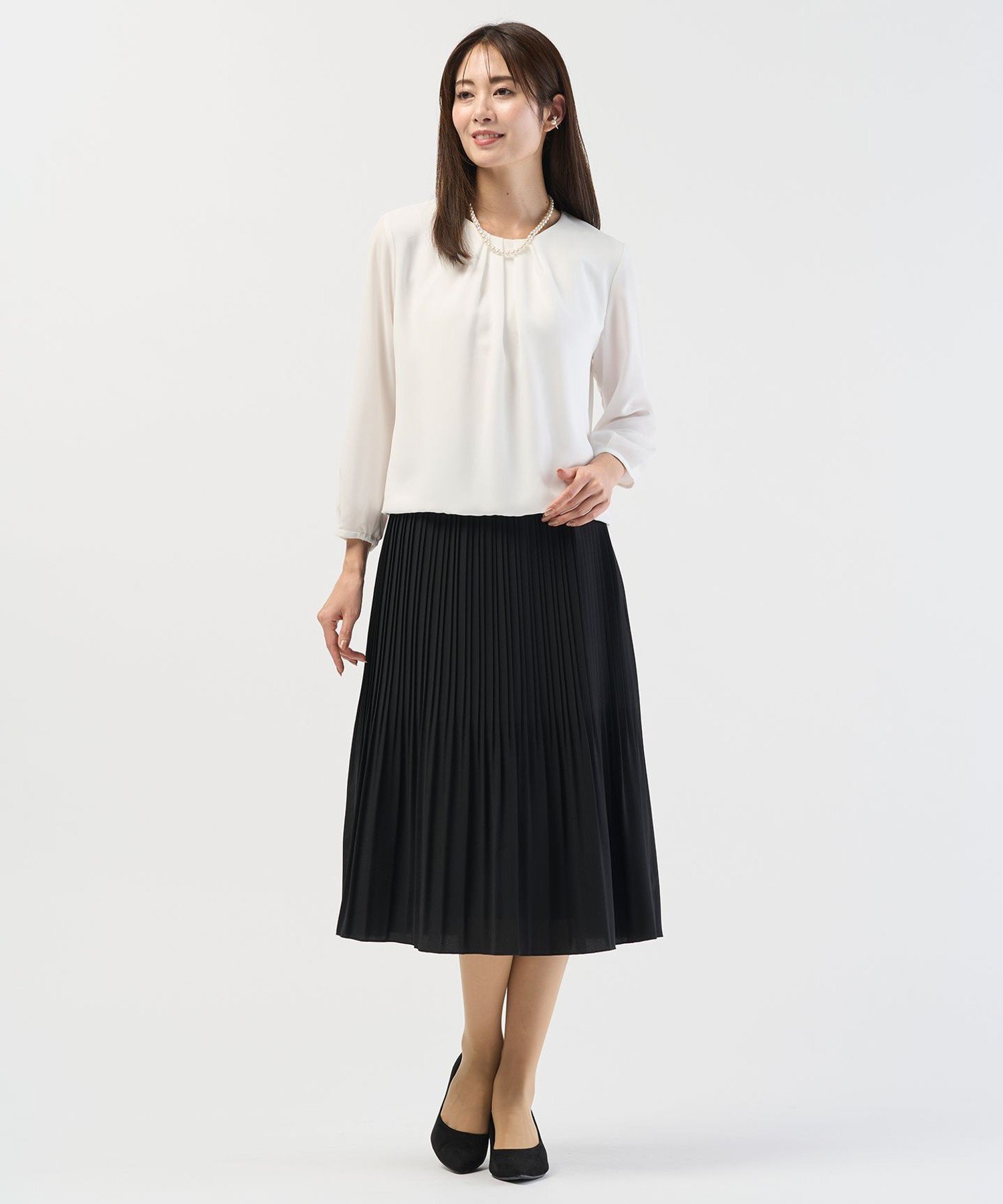J.PRESS LADIES L ノルディス2wayジョーゼット プリーツ スカート ジェイプレス スカート ロング・マキシスカート ブラック ネイビー